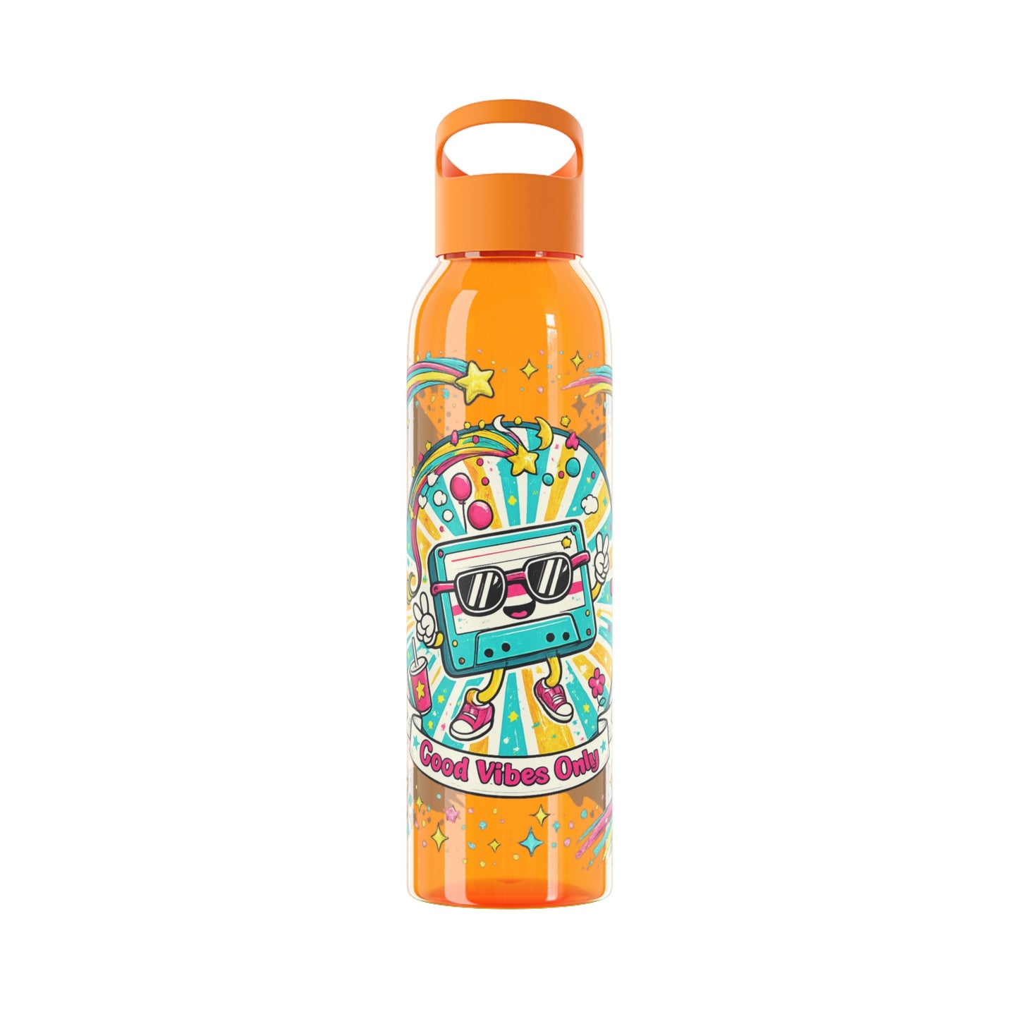 Retro Good Vibes Only Water Bottle | Colourful Reusable Drinks Bottle | Retro Cassette Bottle | 80s & 90s Inspired Hydration