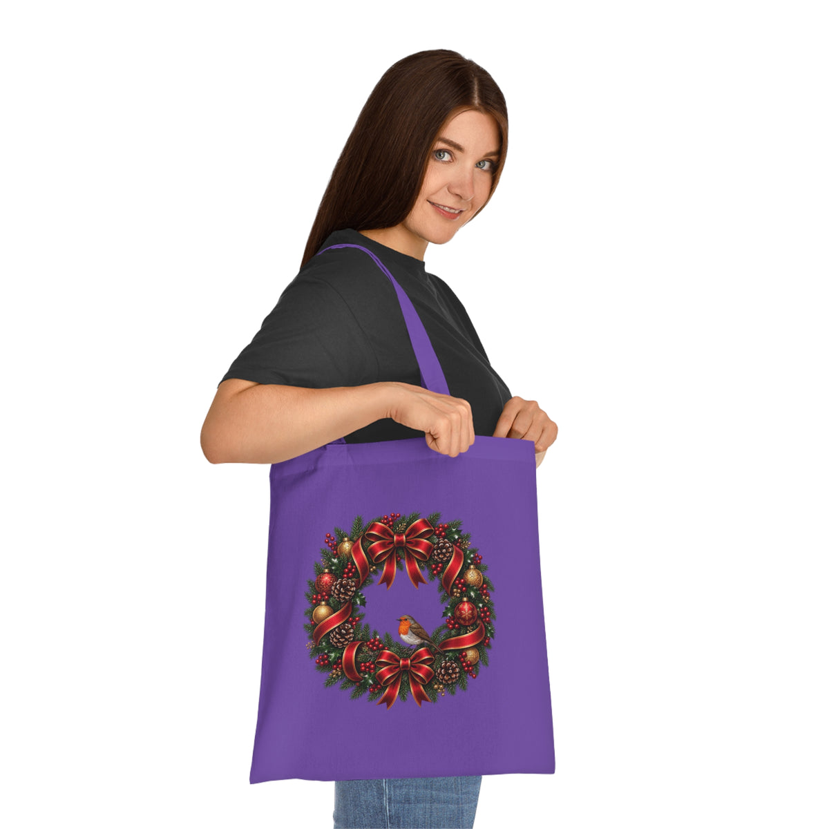 Christmas Wreath & Robin Cotton Tote Bag – Festive Christmas Bag