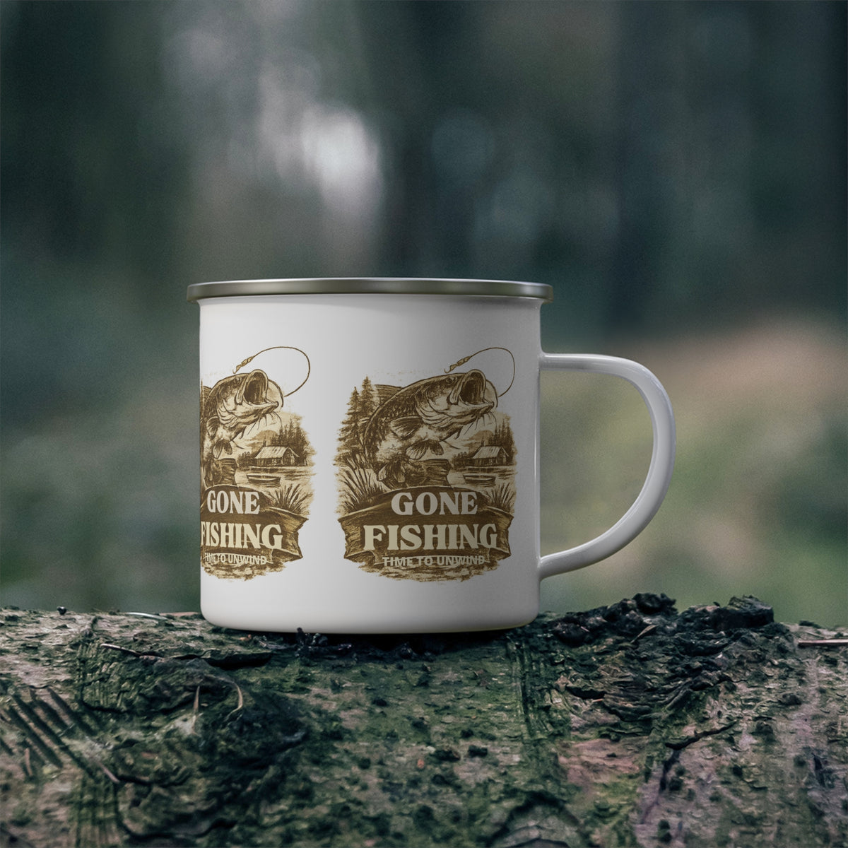 Gone Fishing Enamel Mug – Time to Unwind Fishing Mug