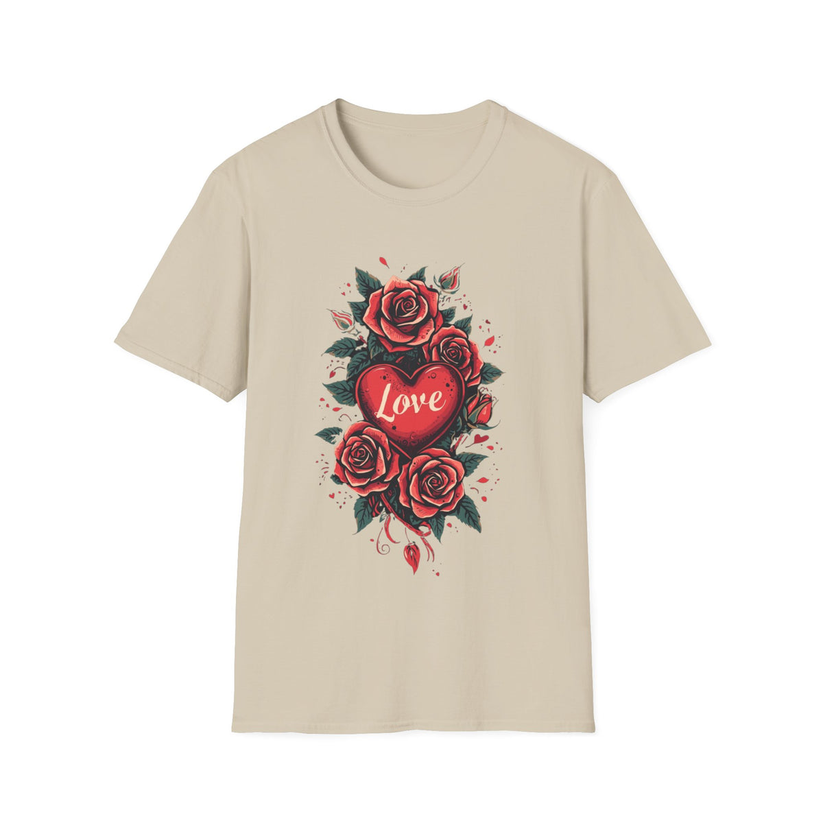 Rotes Rosenherz-T-Shirt mit floralem Tattoo-Motiv