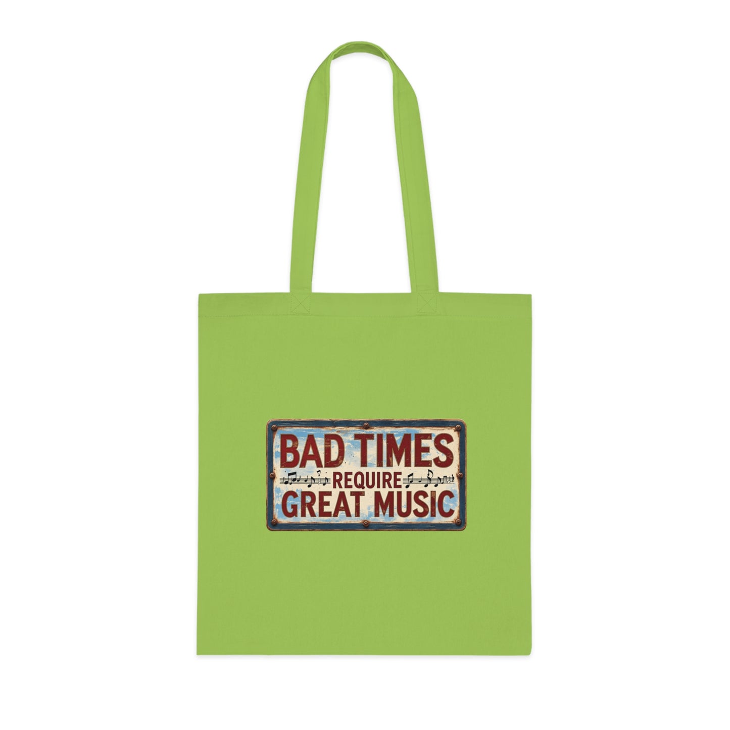 Bad Times Require Great Music Tote Bag | Vintage Music Lover Cotton Shopper | Reusable Double-Sided Shopping Bag | Festival Gift