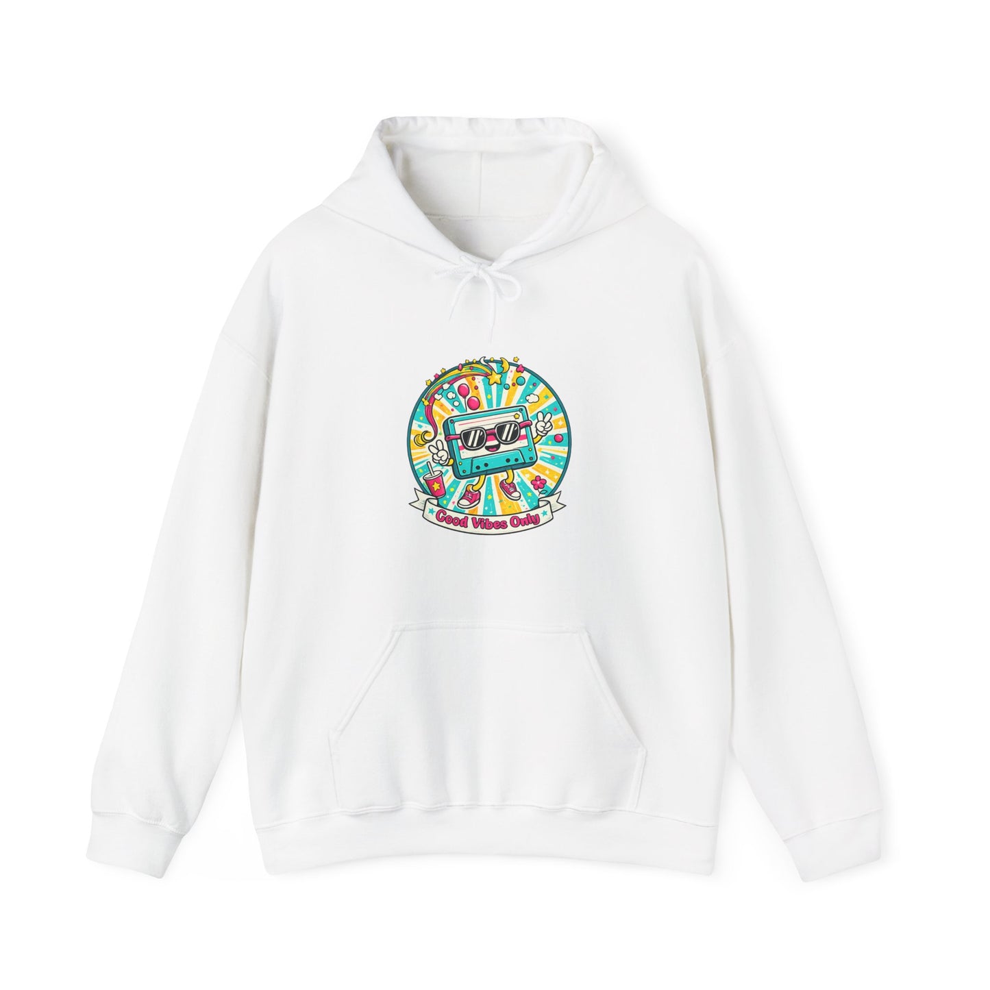 Retro Good Vibes Only Hoodie  Colourful Retro Cassette Hoodie  80s and 90s Inspired Unisex Hooded Sweatshirt