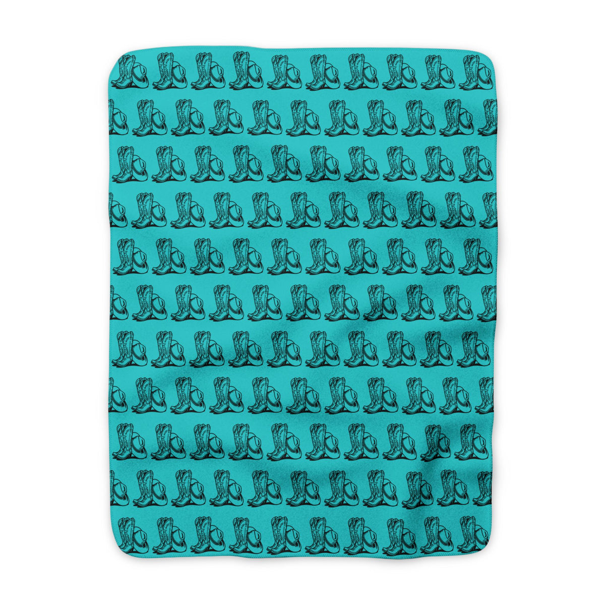 Cowboy Boots & Hat Turquoise Sherpa Throw Blanket