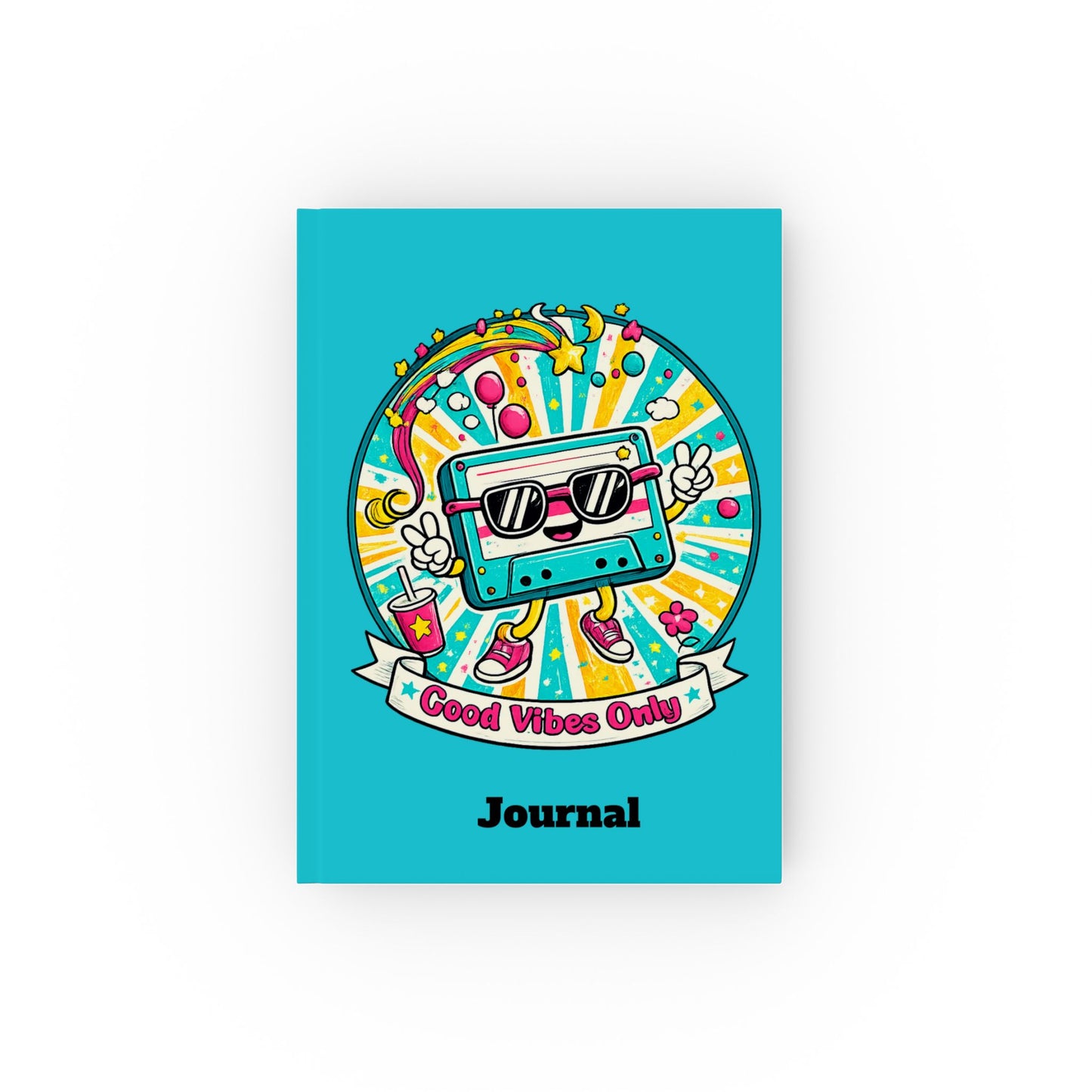 Retro Good Vibes Only Journal | Colourful Hardback Notebook | Retro Cassette Journal | 80s and 90s Inspired Gift