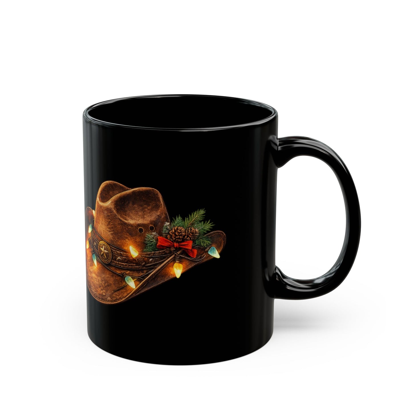 Country Christmas Cowboy Hat Mug – Black Ceramic Mug