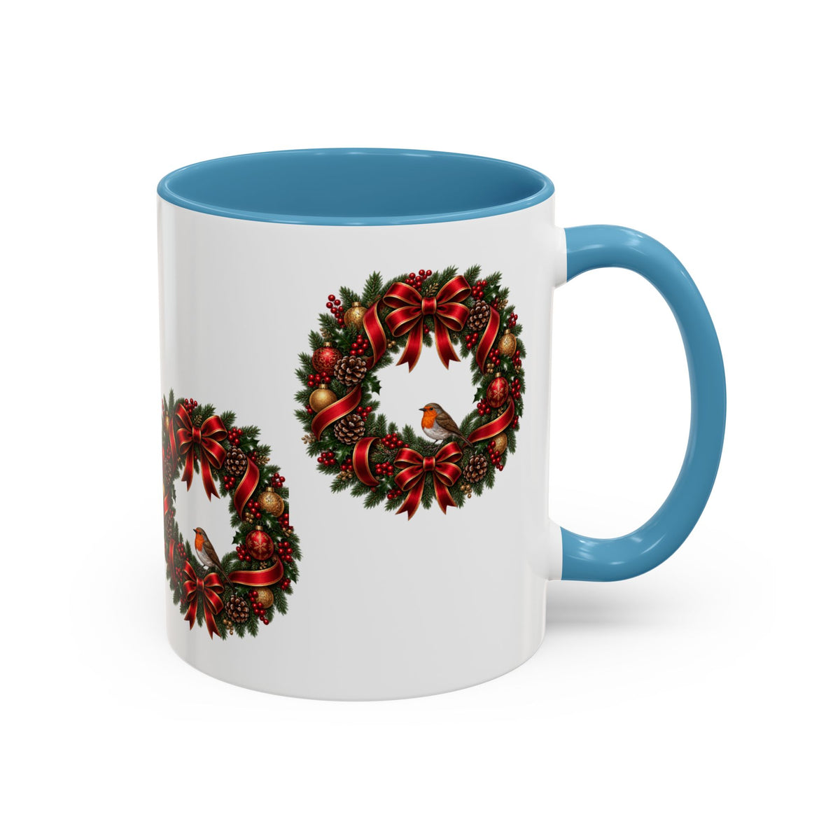 Christmas Wreath & Robin Accent Mug – Festive Christmas Mug