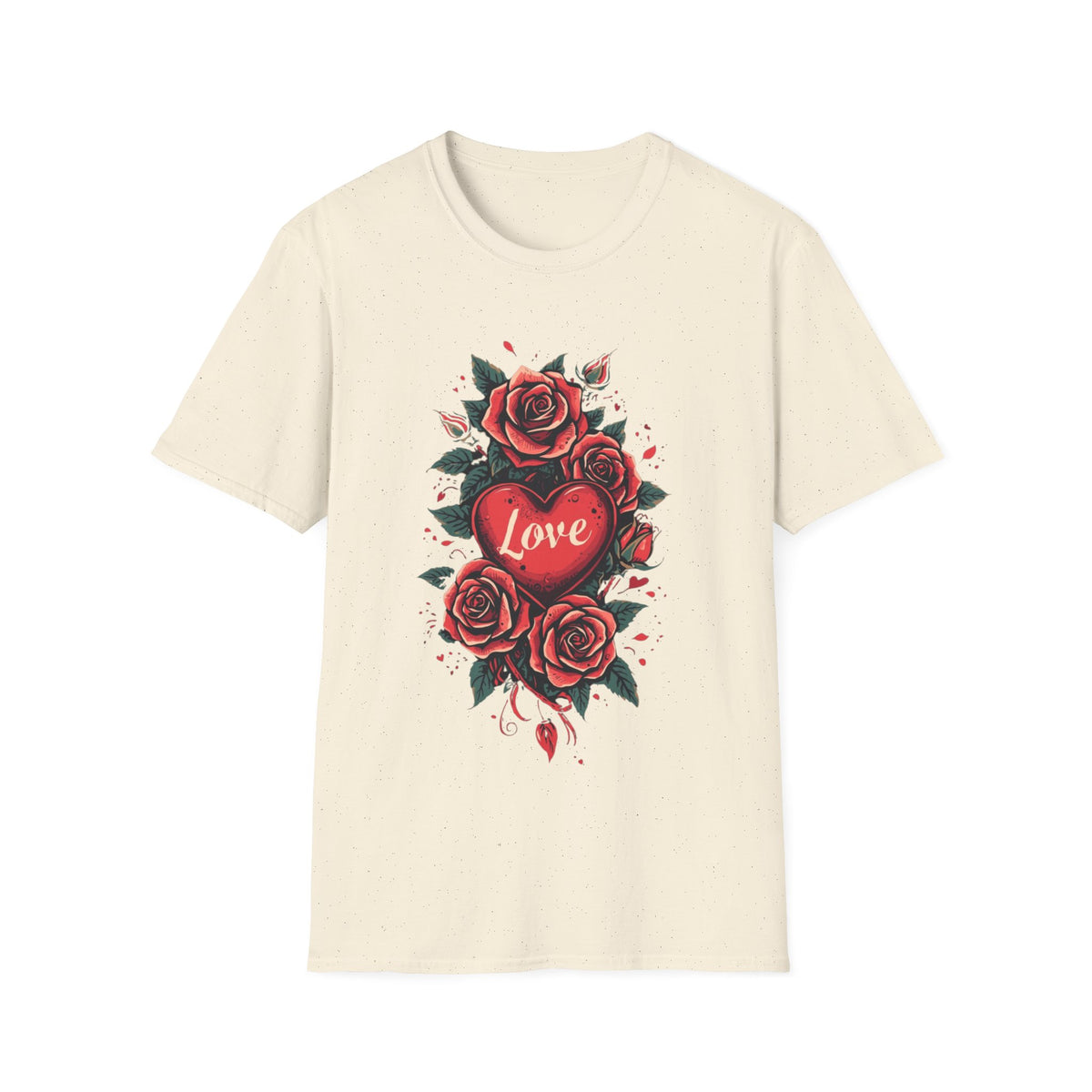 Rotes Rosenherz-T-Shirt mit floralem Tattoo-Motiv