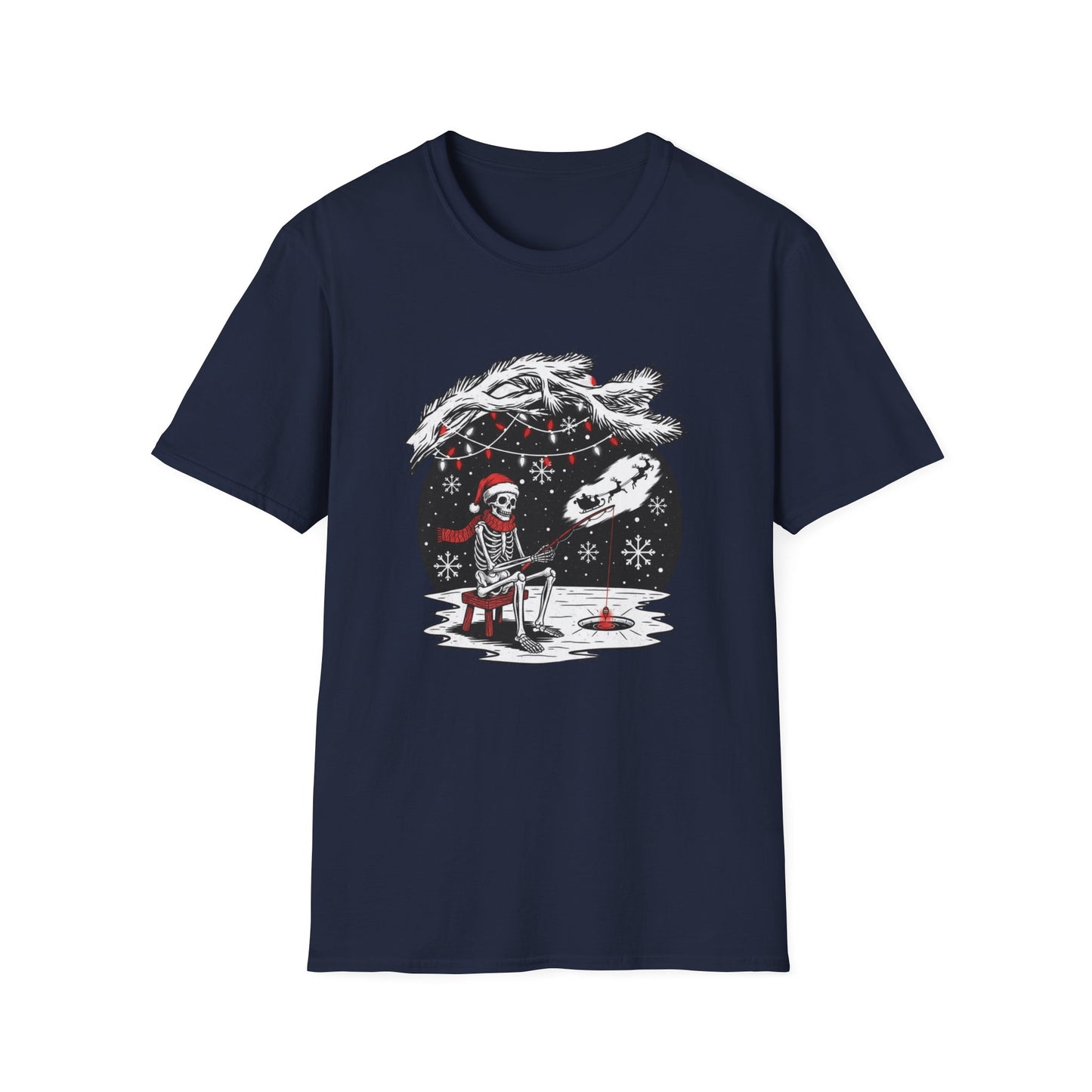 Merry Fishing Christmas T-Shirt – Festive Skeleton Fishing Tee