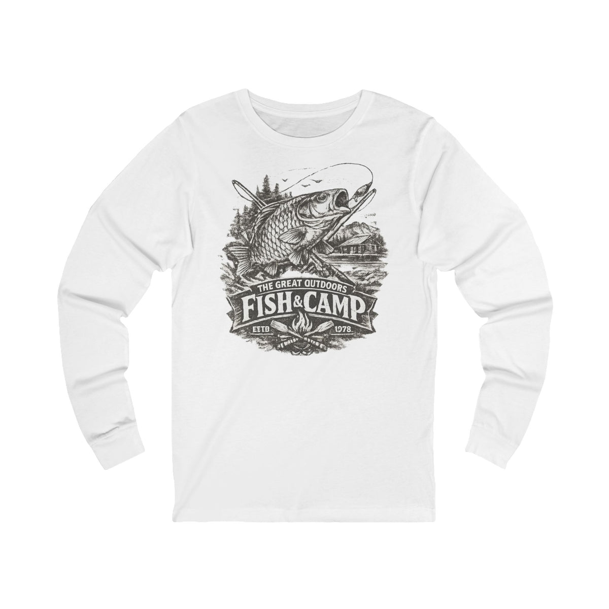 Retro Angel-Langarmshirt Vintage Angler Illustration