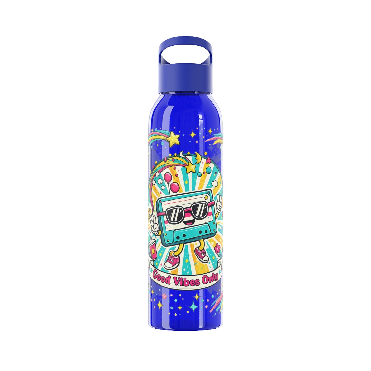 Retro Good Vibes Only Water Bottle | Colourful Reusable Drinks Bottle | Retro Cassette Bottle | 80s & 90s Inspired Hydration