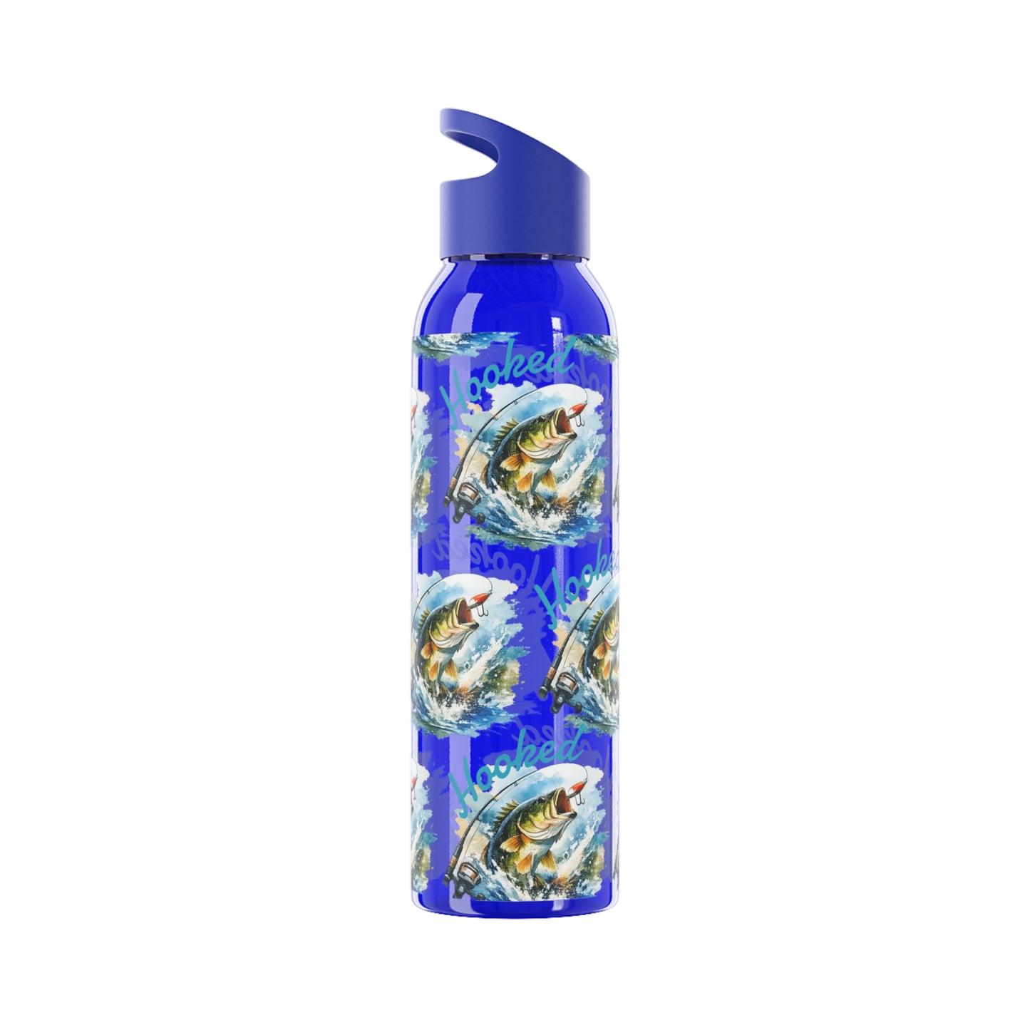 Bouteille d'eau graphique de pêche, poisson accroché, éclaboussures, bouteille de boisson