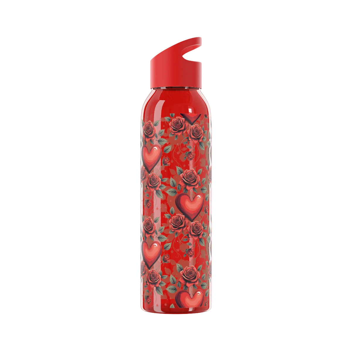 Wasserflasche mit Herz- & Rosenmuster — Blumen-Kunststoffflasche