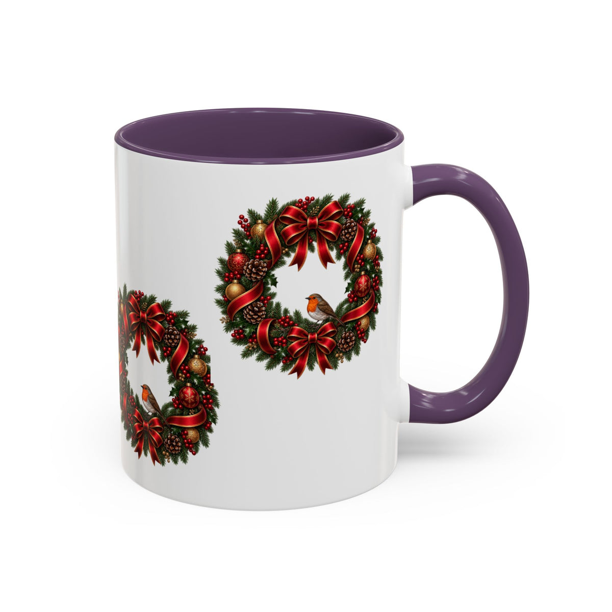 Christmas Wreath & Robin Accent Mug – Festive Christmas Mug