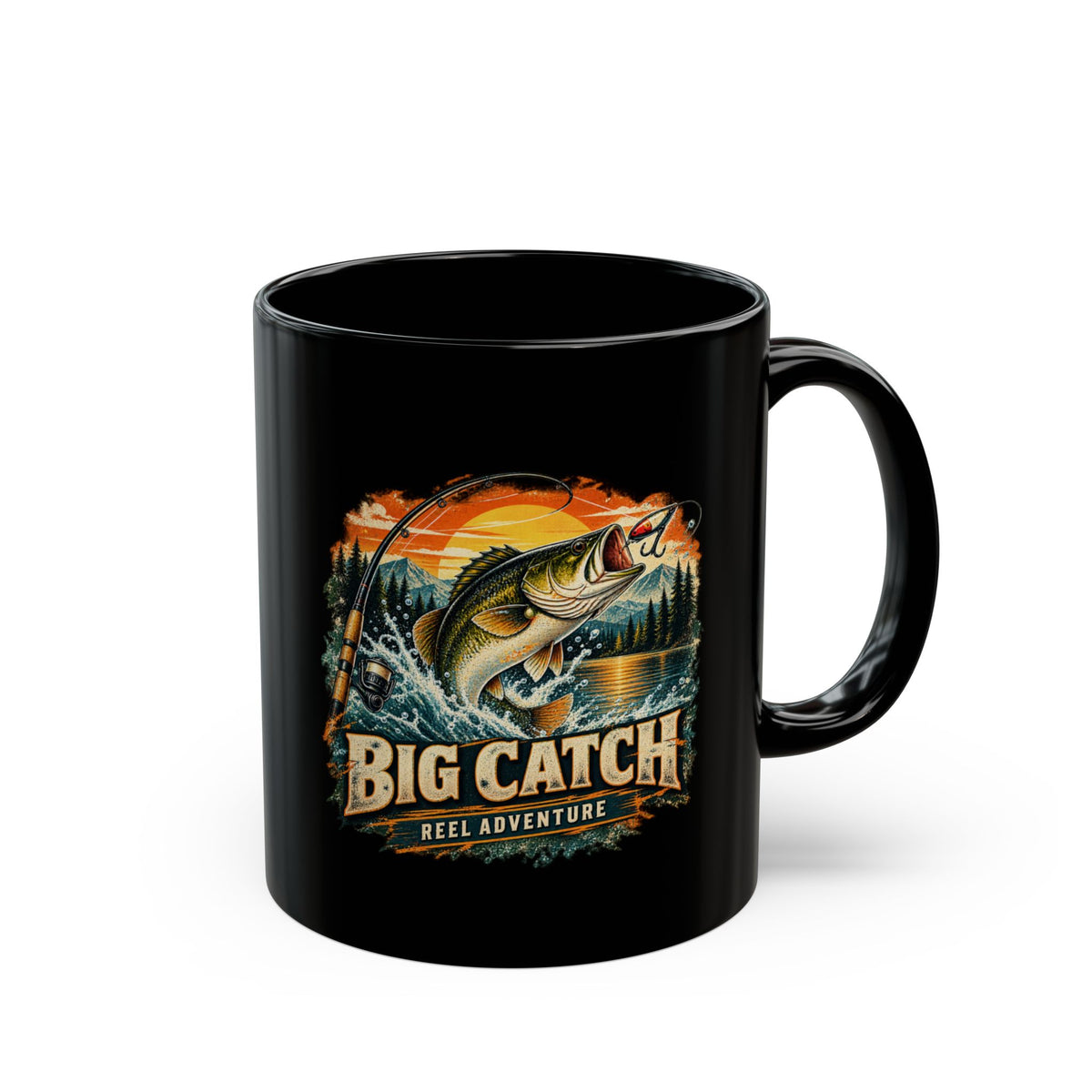 Big Catch Reel Adventure Black Fishing Mug – Vintage Angler Mug