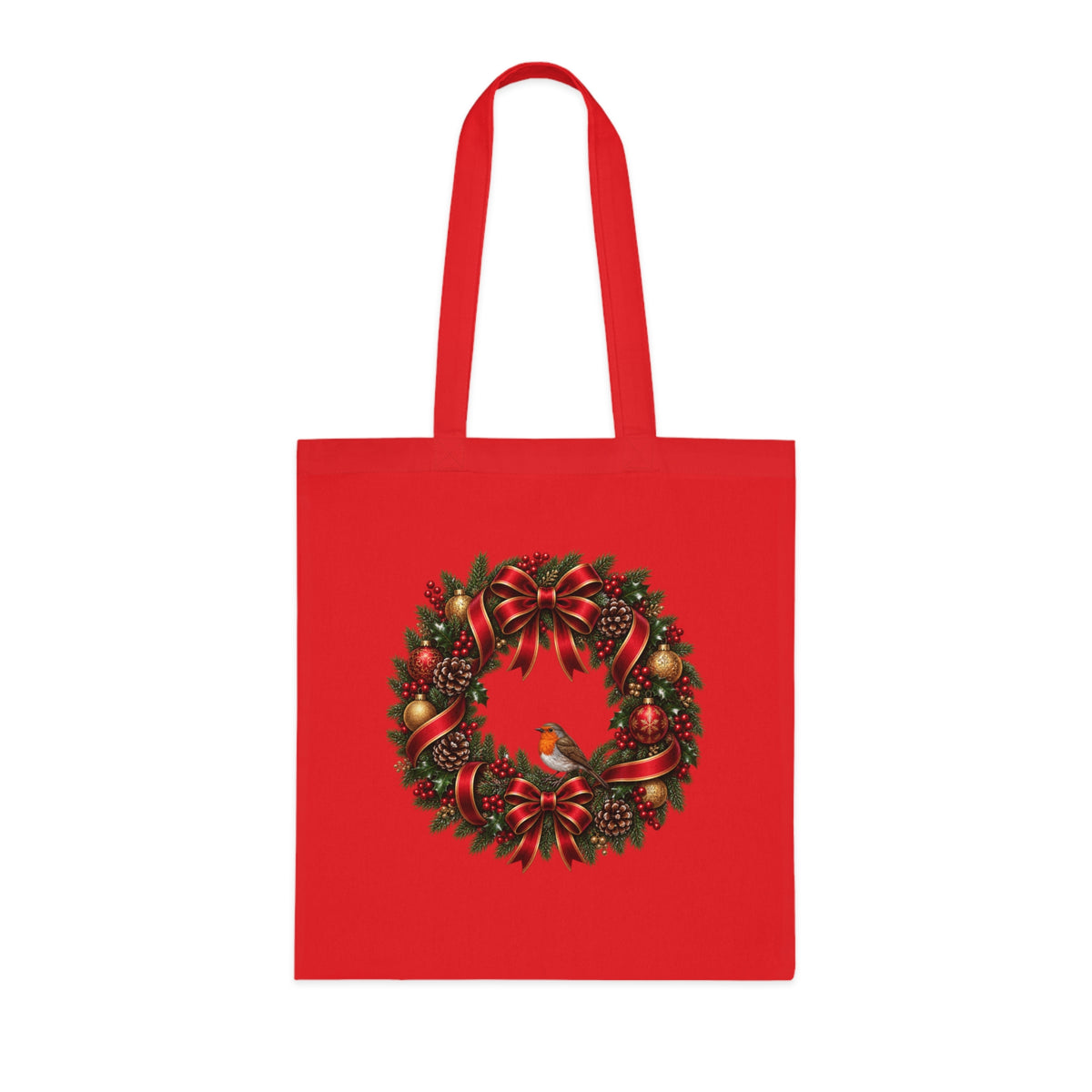 Christmas Wreath & Robin Cotton Tote Bag – Festive Christmas Bag