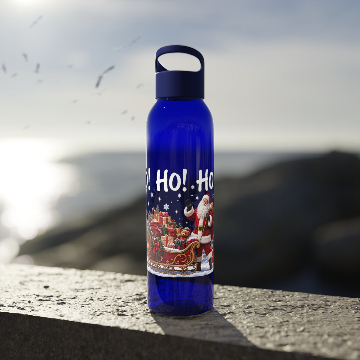 Ho Ho Ho Santa Christmas Water Bottle – Festive Sleigh Design