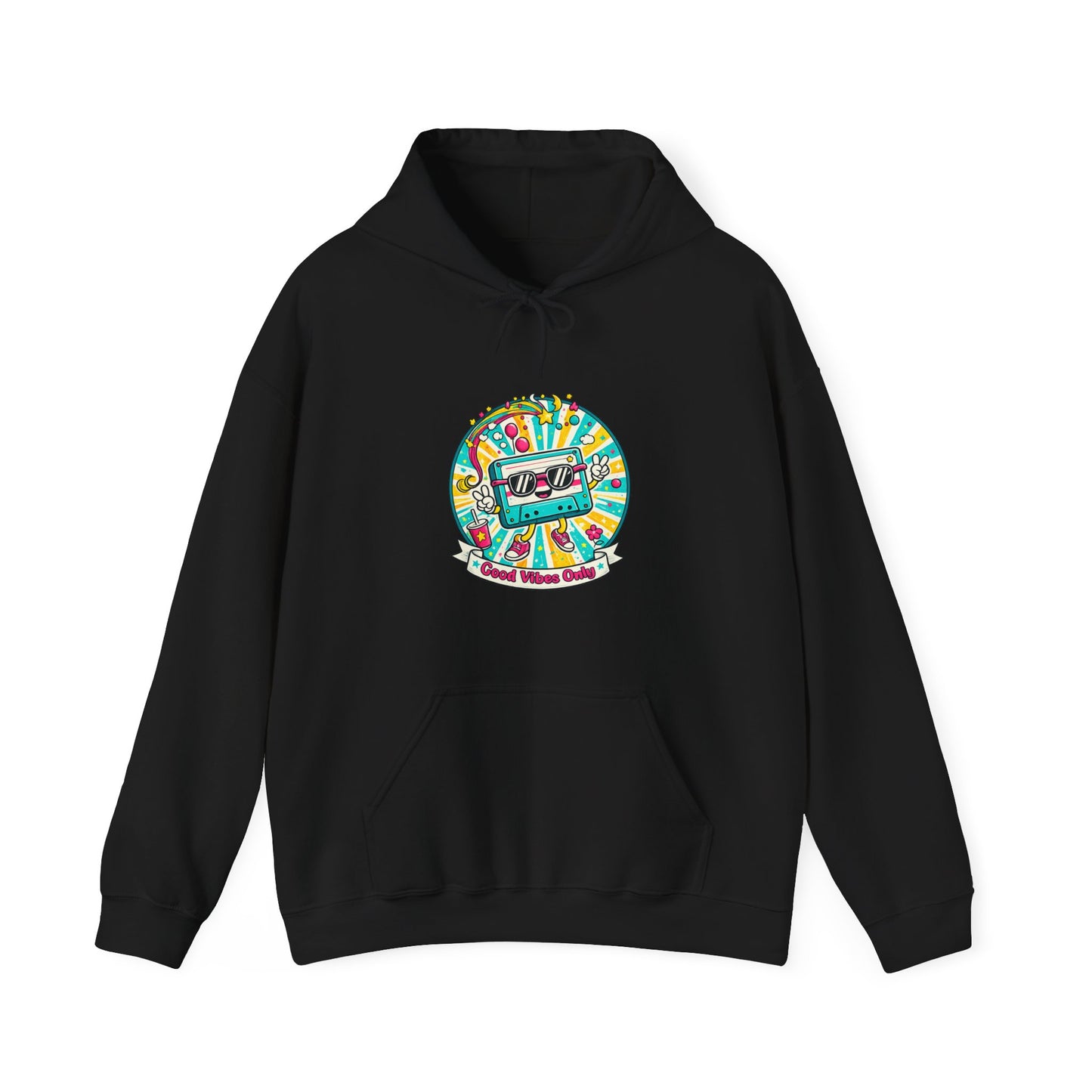 Retro Good Vibes Only Hoodie  Colourful Retro Cassette Hoodie  80s and 90s Inspired Unisex Hooded Sweatshirt