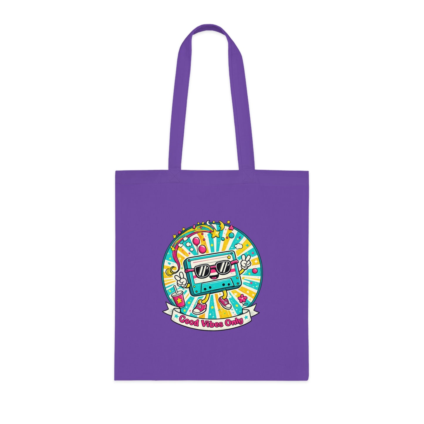 Retro Good Vibes Only Tote Bag | Colourful Cotton Shopping Bag | Reusable Retro Tote | 80s and  90s Inspired Gift
