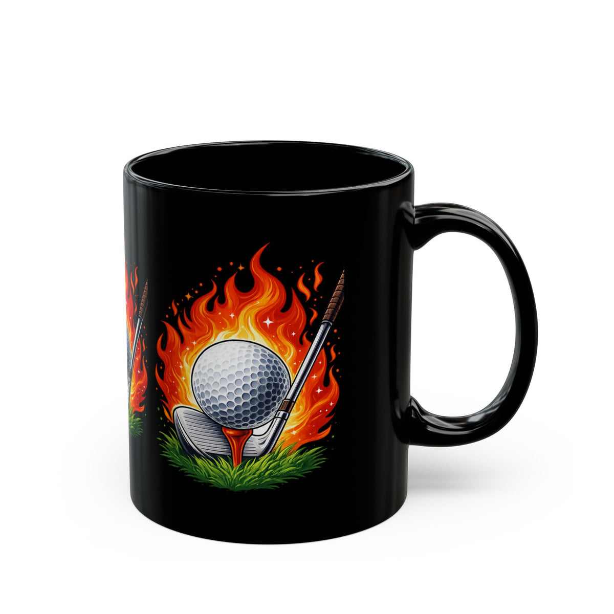 Flaming Golf Ball Schwarze Tasse Golfer Tasse Feuer Golf Tee Design