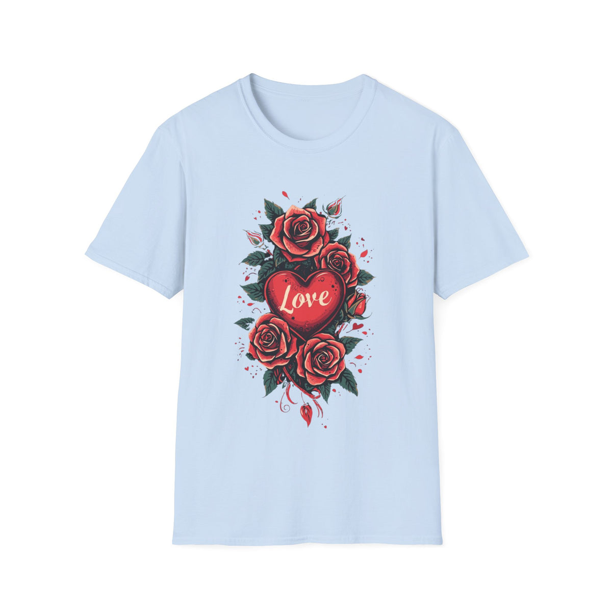 Rotes Rosenherz-T-Shirt mit floralem Tattoo-Motiv