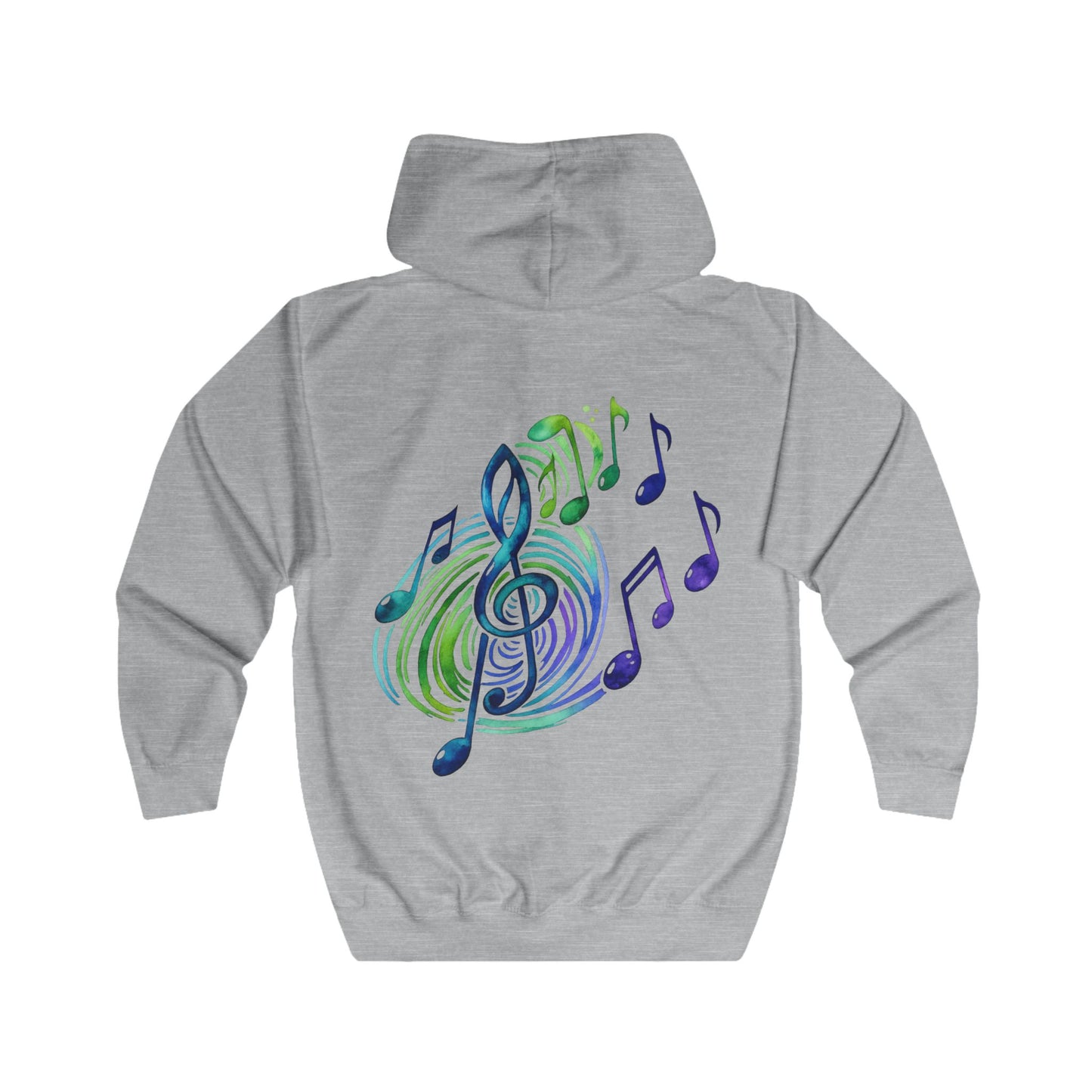 Sweat à capuche zippé Notes de musique clé de sol – Motif unique sur la poitrine et dans le dos