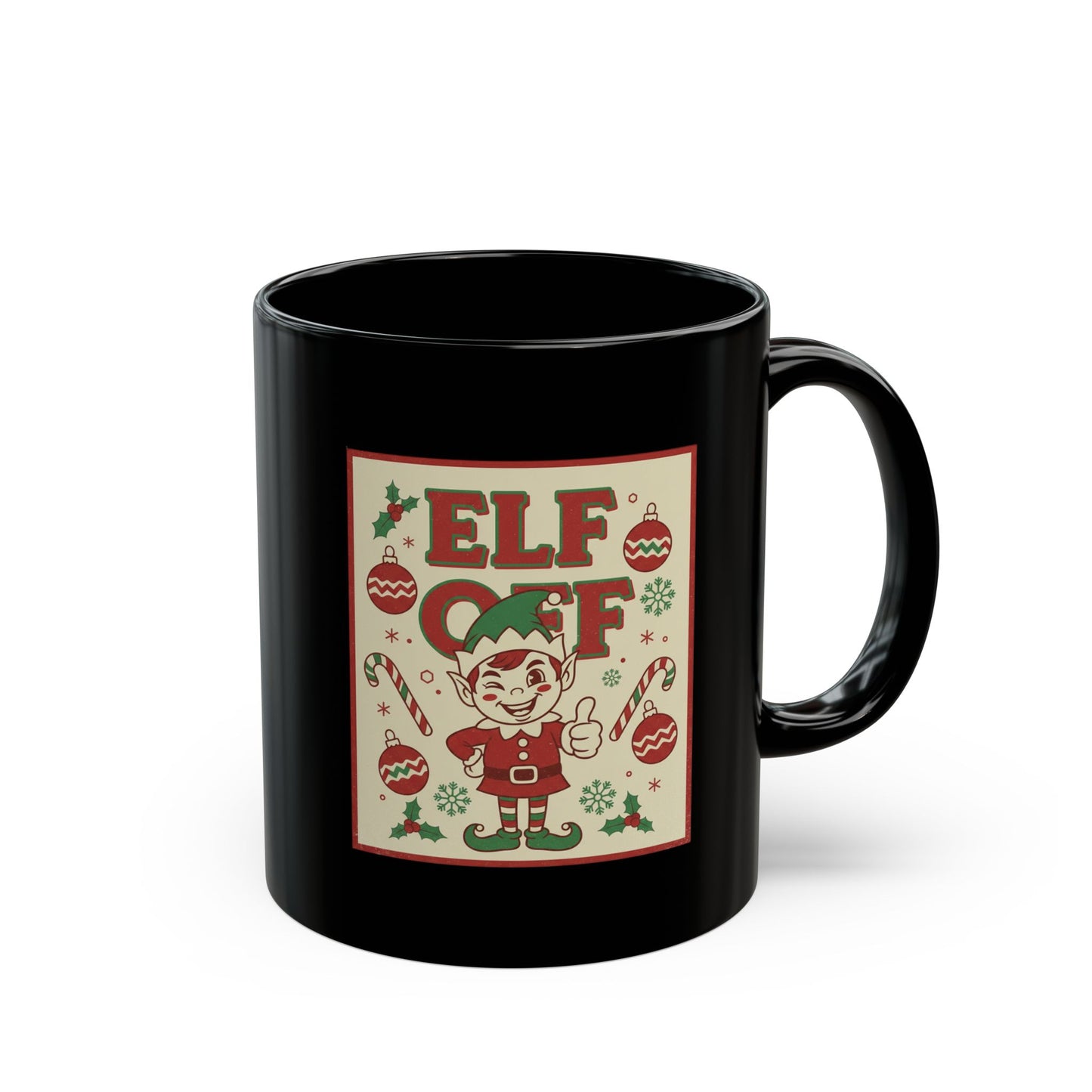 Elf Off Christmas Mug – Funny Festive Black Mug