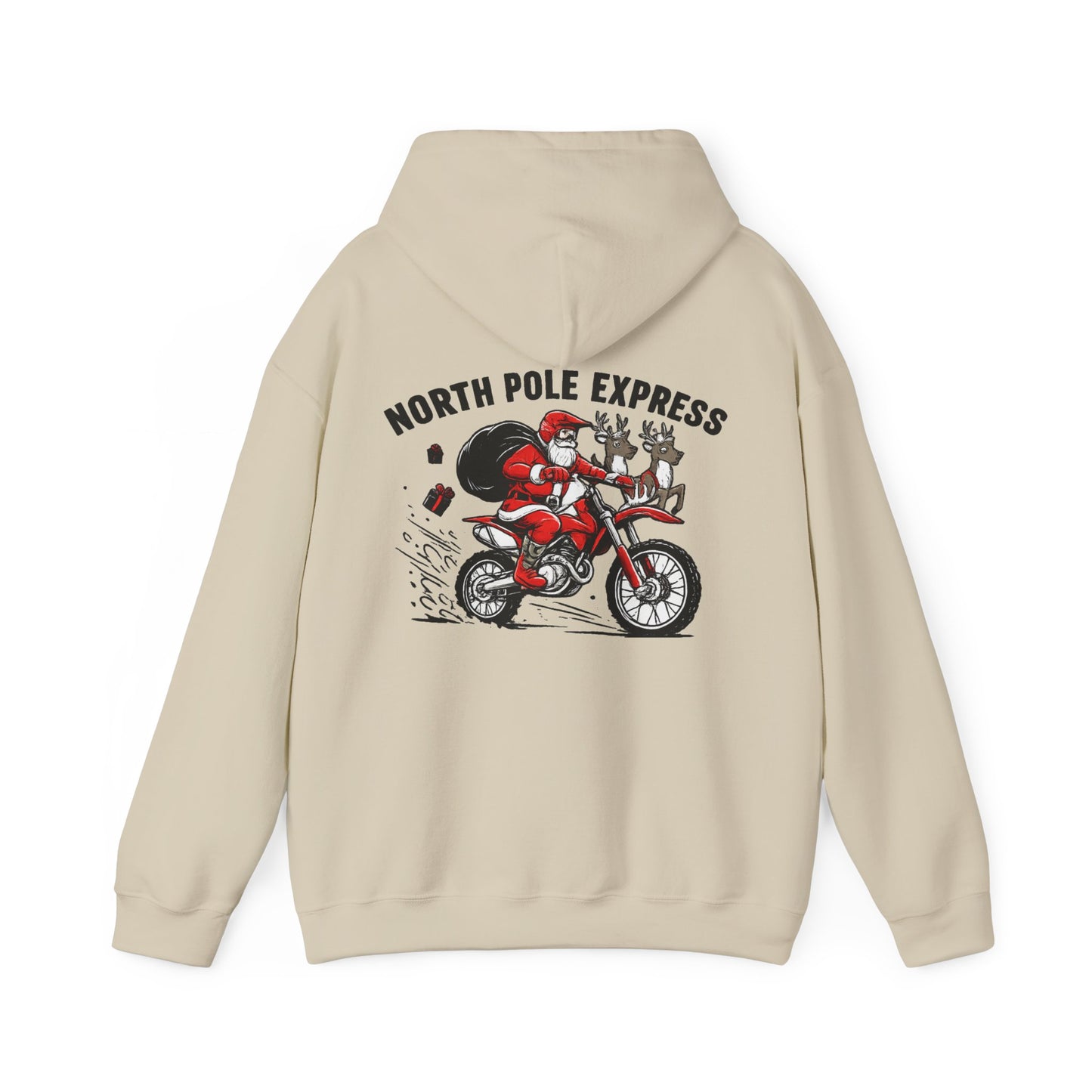 North Pole Express Motocross Christmas Hoodie   Santa Dirt Bike