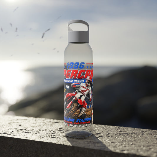 Supercross 1986 Moto Racing Water Bottle  Retro Motocross Champion Design