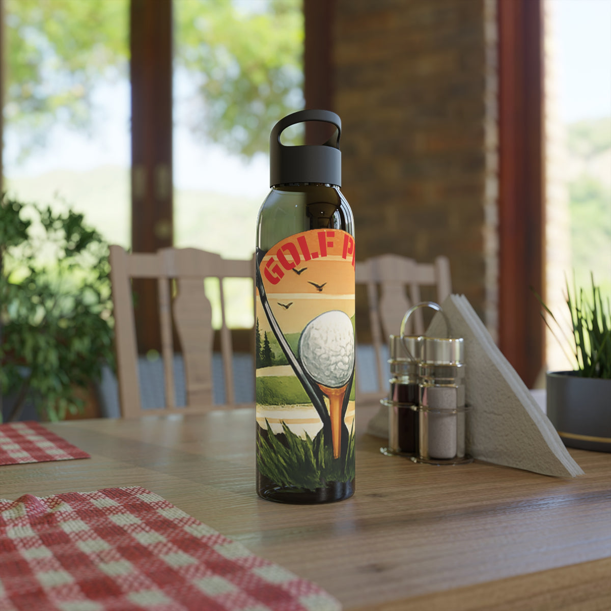 Gourde Golf Pro — Design rétro « Sunset » avec balle et tee de golf