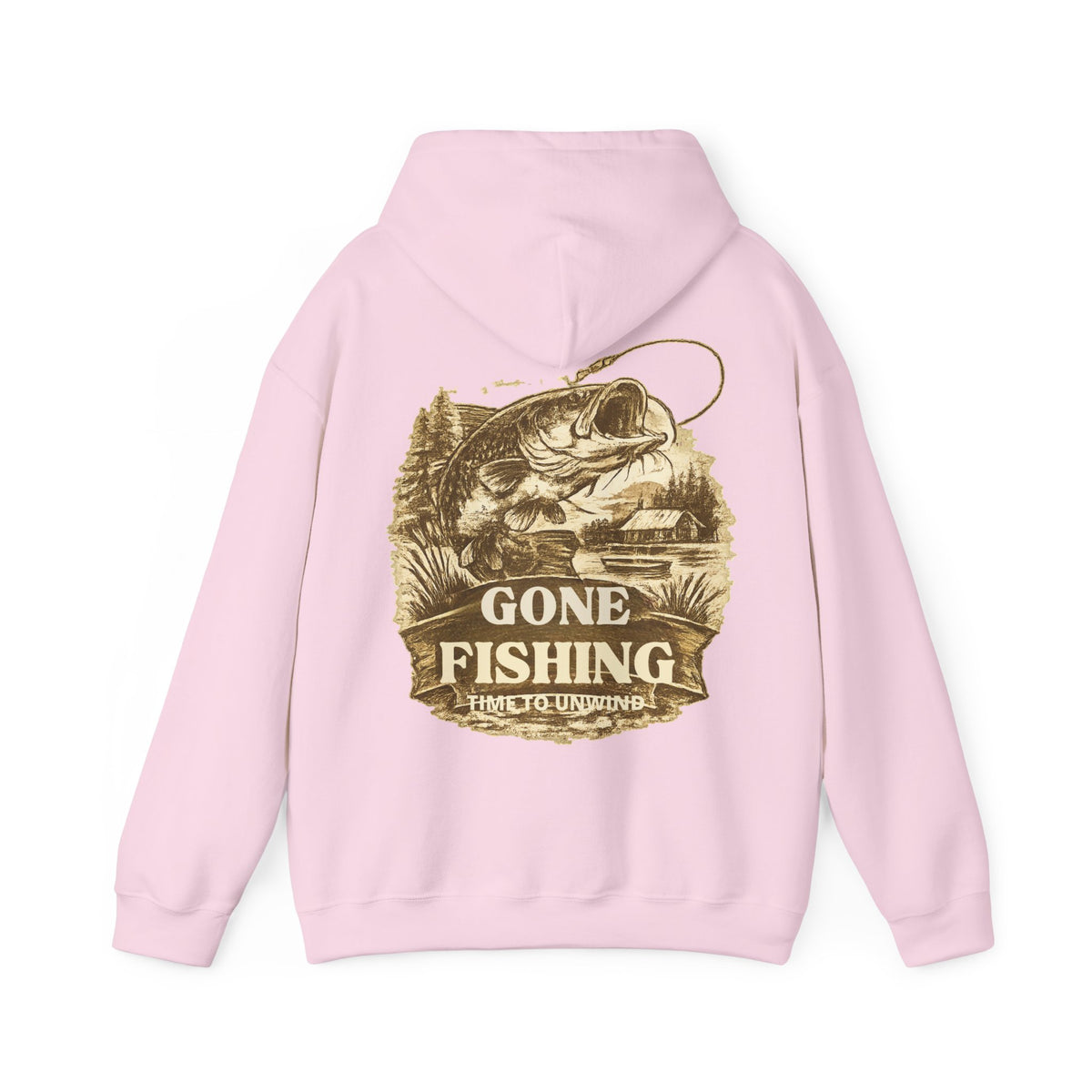 Gone Fishing Hoodie – Vintage Sepia Back Print Fishing Hoodie
