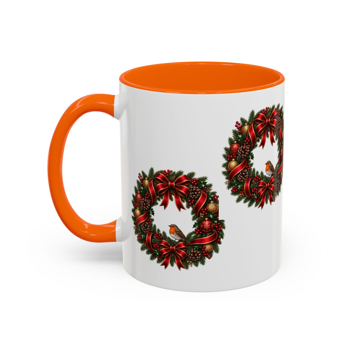 Christmas Wreath & Robin Accent Mug – Festive Christmas Mug