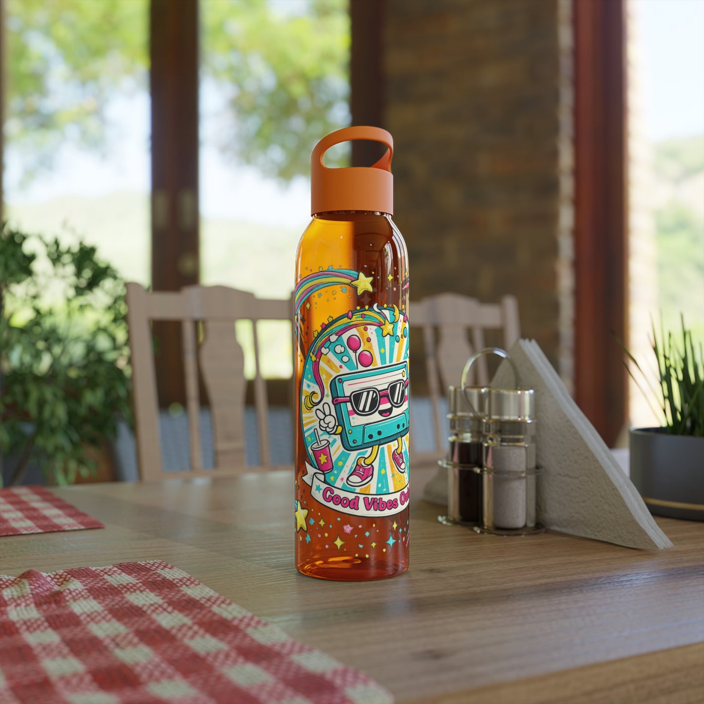 Retro Good Vibes Only Water Bottle | Colourful Reusable Drinks Bottle | Retro Cassette Bottle | 80s & 90s Inspired Hydration
