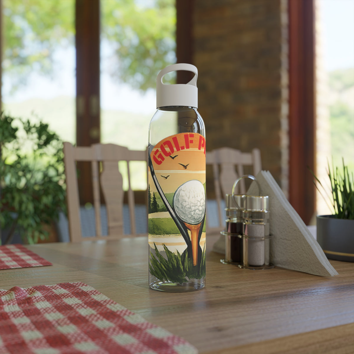 Gourde Golf Pro — Design rétro « Sunset » avec balle et tee de golf