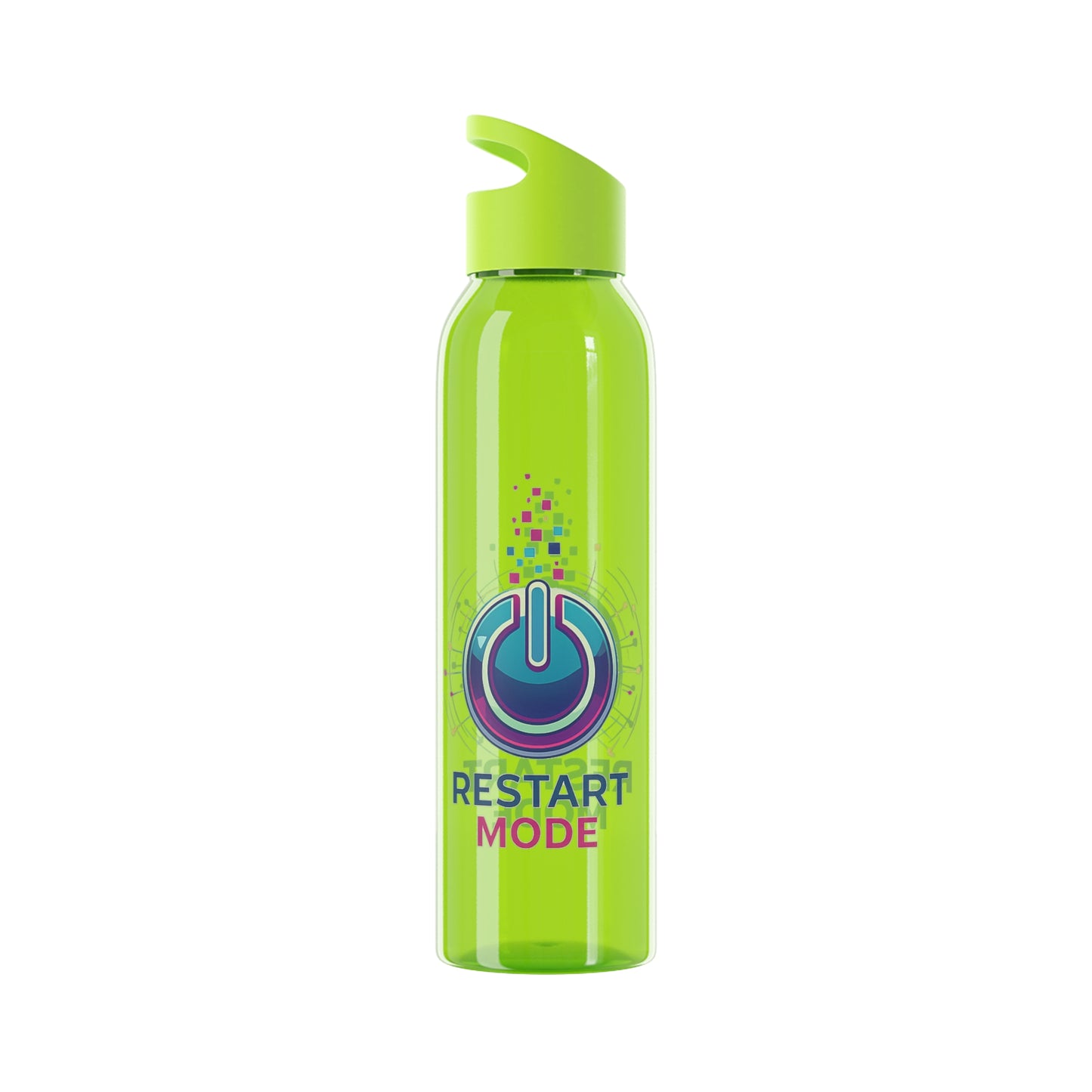 Restart Mode Water Bottle | Reusable Sports Bottle | Tech Graphic Drink Bottle | Clear BPA-Free Bottle | Double-Sided Print