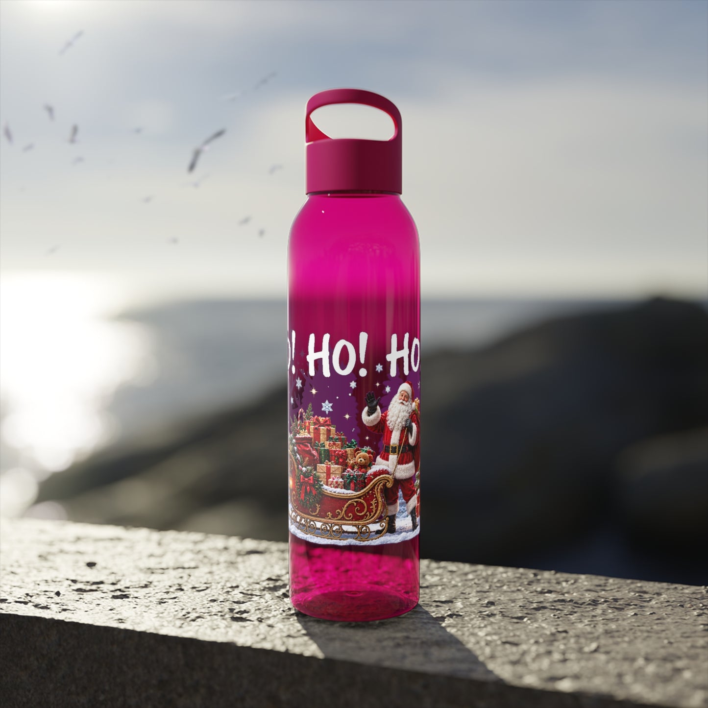 Ho Ho Ho Santa Christmas Water Bottle – Festive Sleigh Design