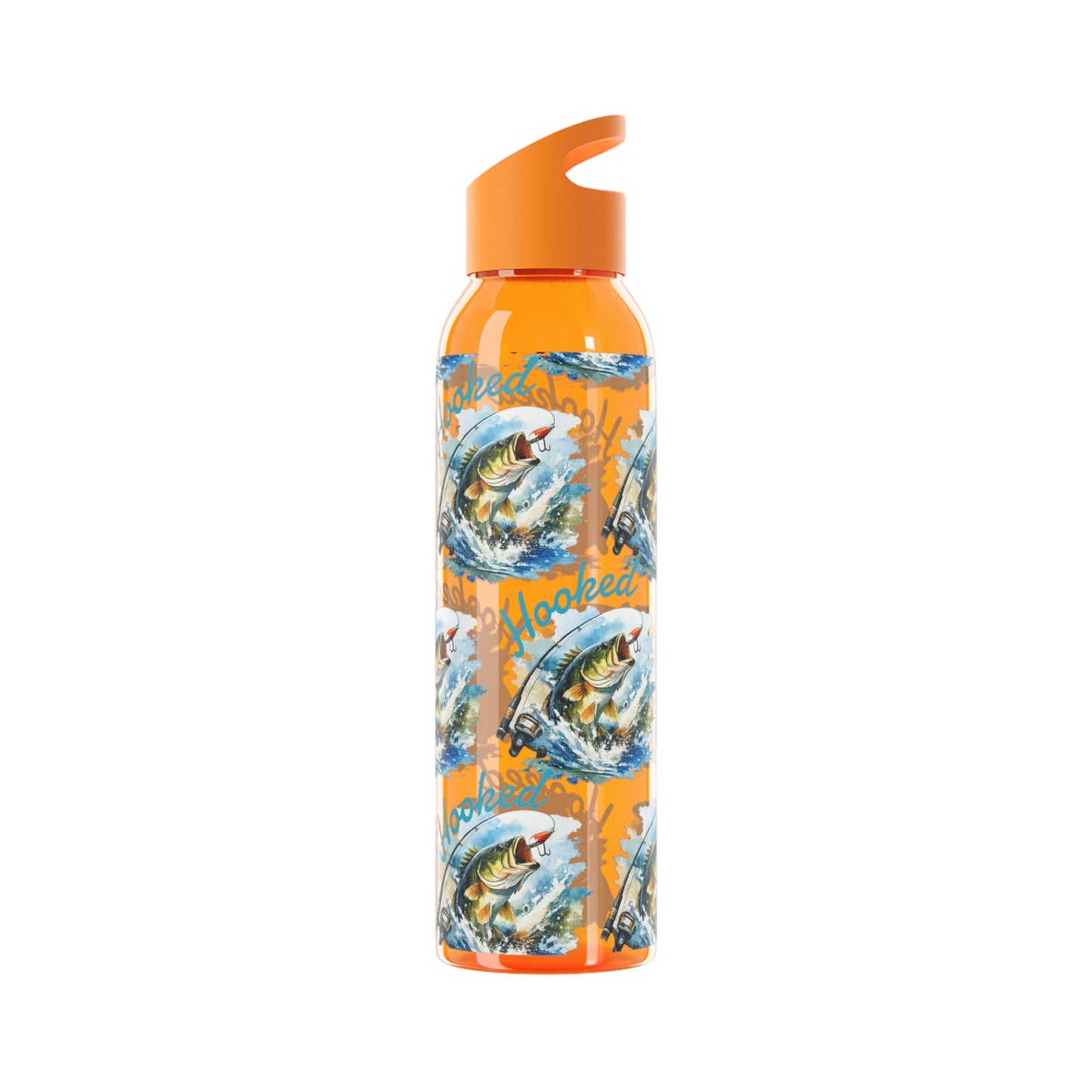 Bouteille d'eau graphique de pêche, poisson accroché, éclaboussures, bouteille de boisson