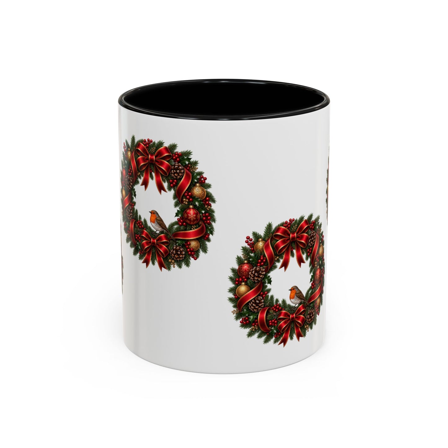 Christmas Wreath & Robin Accent Mug – Festive Christmas Mug