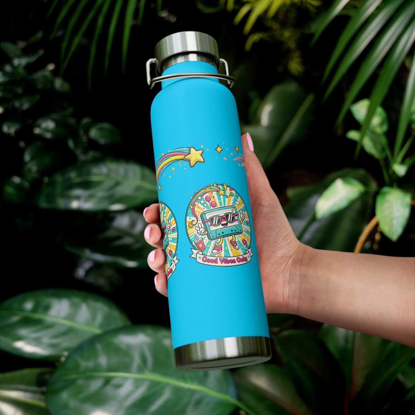 Retro Good Vibes Only Insulated Flask | Colourful Retro Travel Bottle | Stainless Steel Drinks Bottle | 80s & 90s Inspired