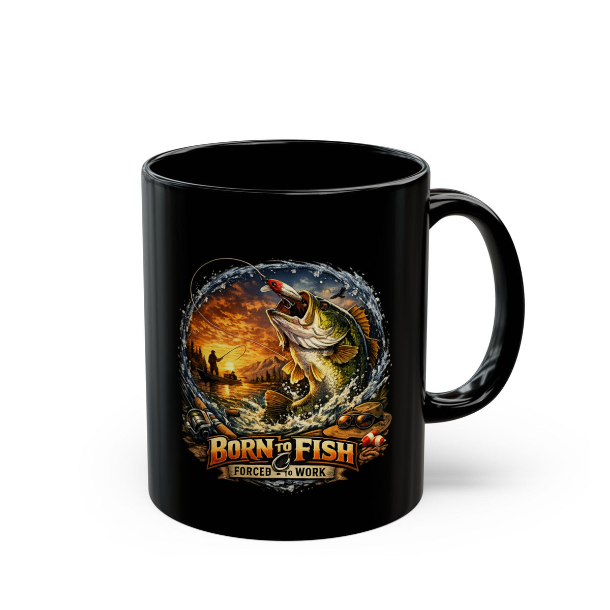 Born to Fish Forced to Work Black Mug – Angler Fishing Mug