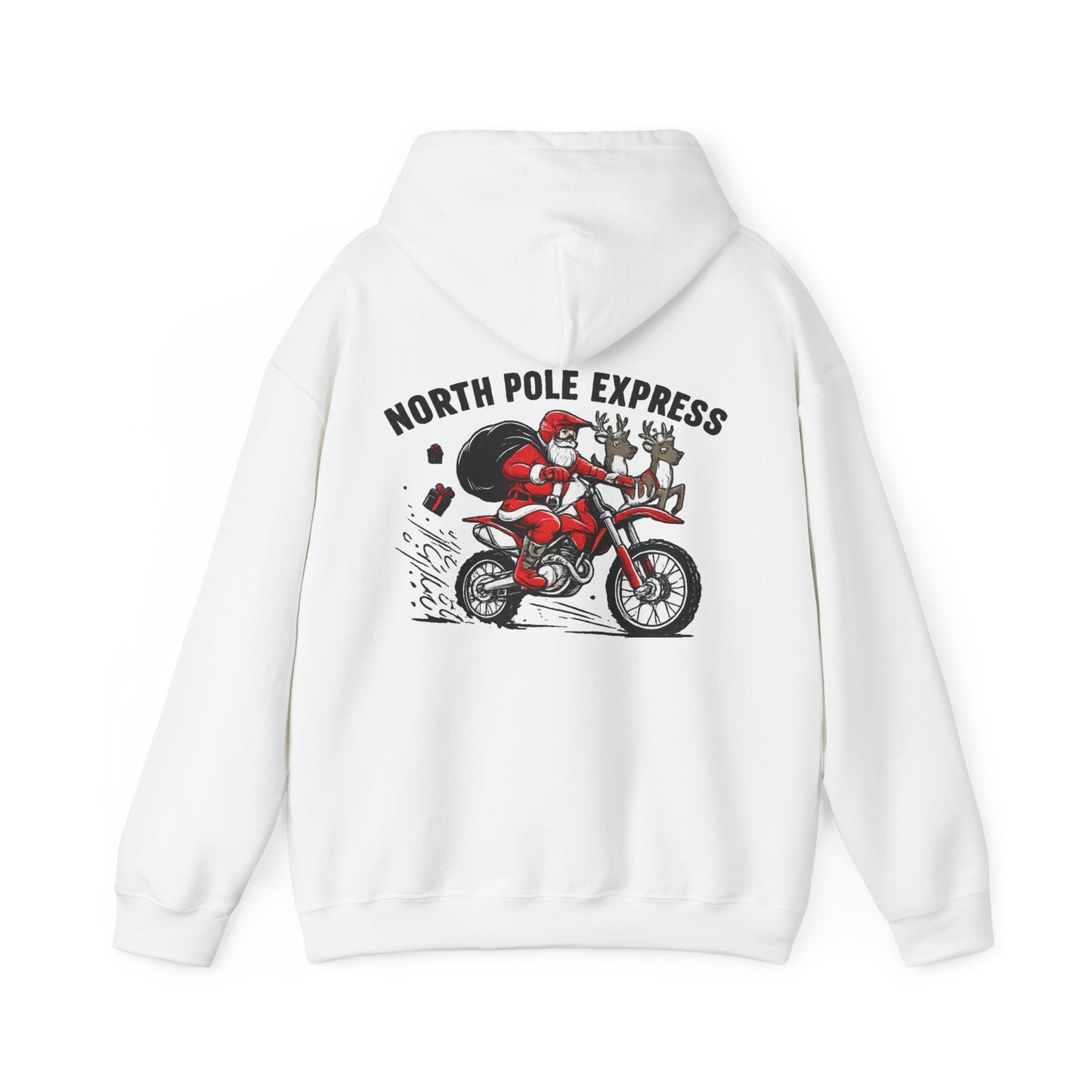 North Pole Express Motocross Christmas Hoodie   Santa Dirt Bike