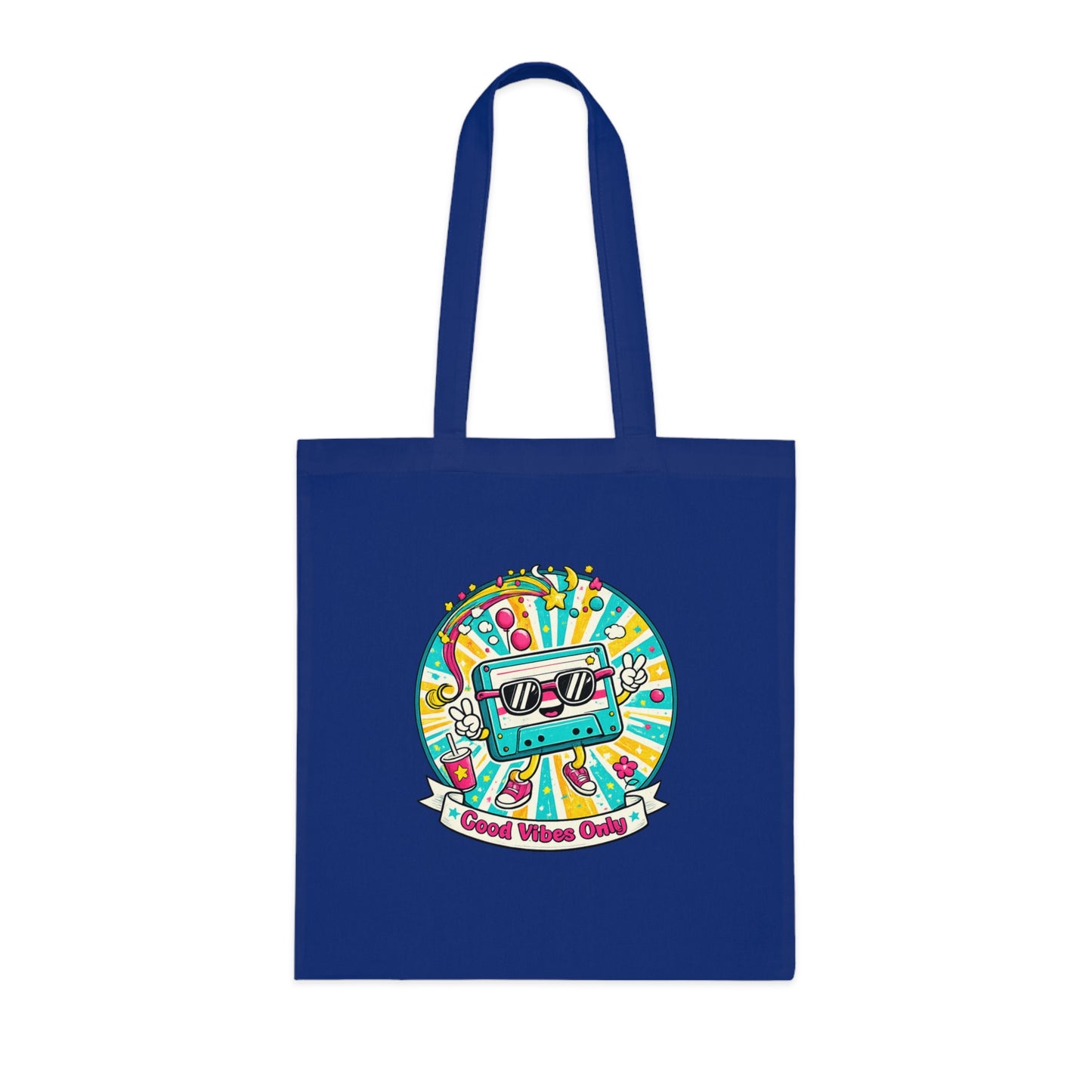 Retro Good Vibes Only Tote Bag | Colourful Cotton Shopping Bag | Reusable Retro Tote | 80s and  90s Inspired Gift