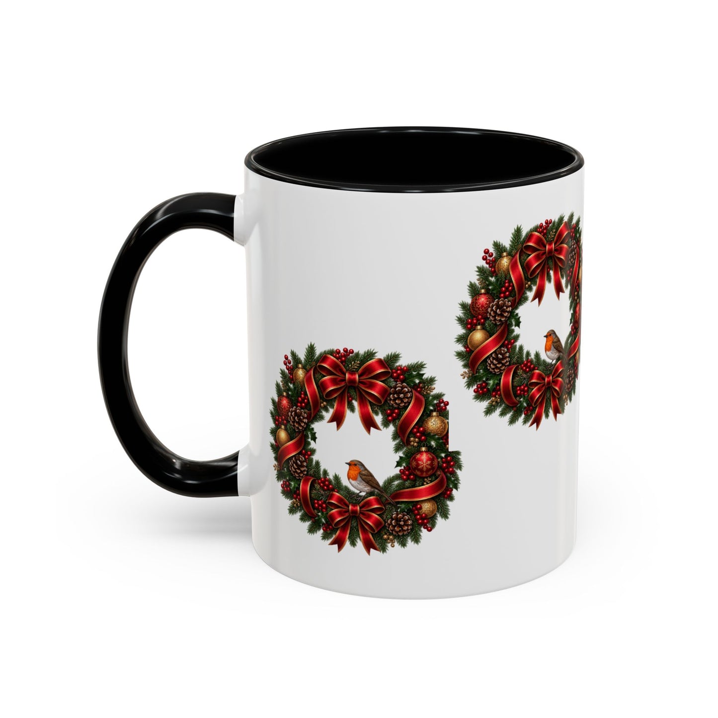 Christmas Wreath & Robin Accent Mug – Festive Christmas Mug
