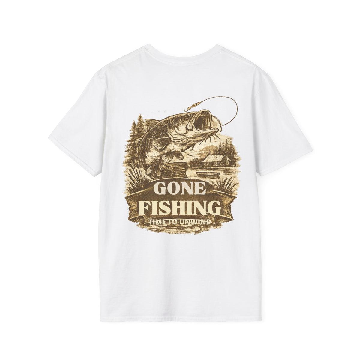 Gone Fishing Back Print T-Shirt – Vintage Sepia Fishing Tee