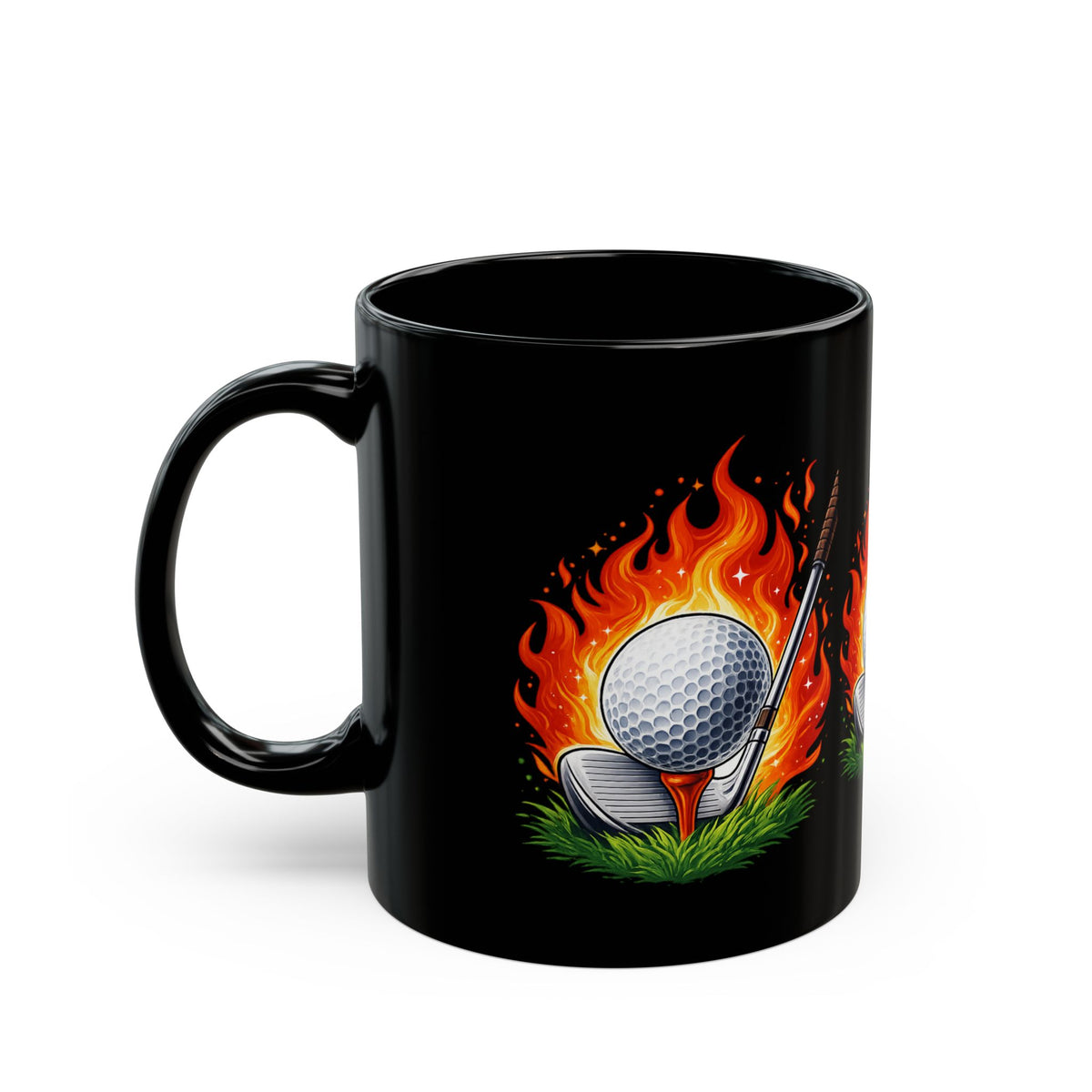 Flaming Golf Ball Schwarze Tasse Golfer Tasse Feuer Golf Tee Design