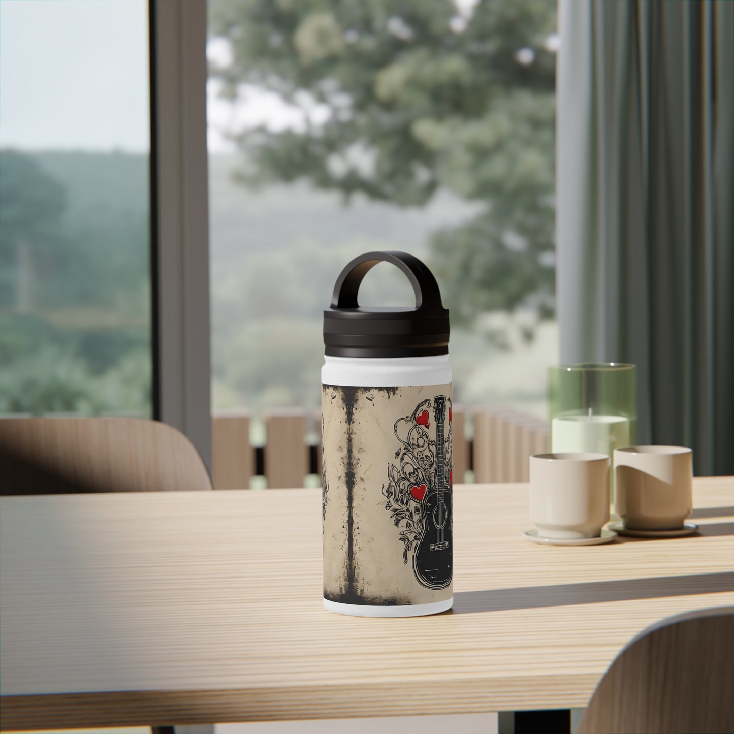 Aluminium Water Bottle - Steel Guitars and Heart Strings Design