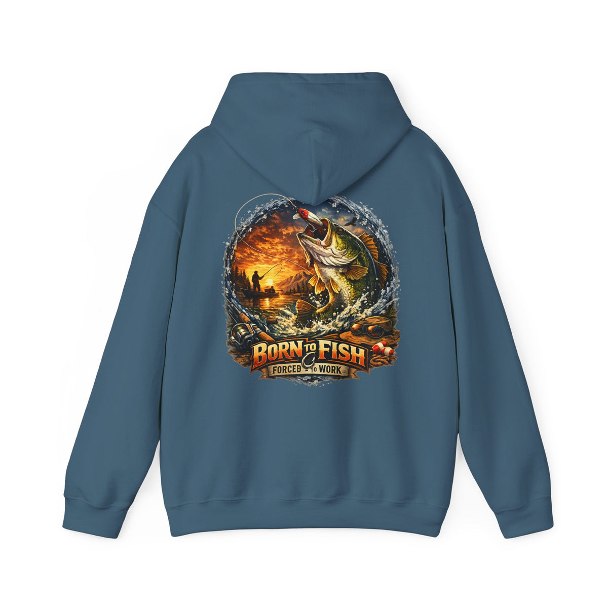 Born to Fish Forced to Work Back Print Hoodie – Fishing Hoodie