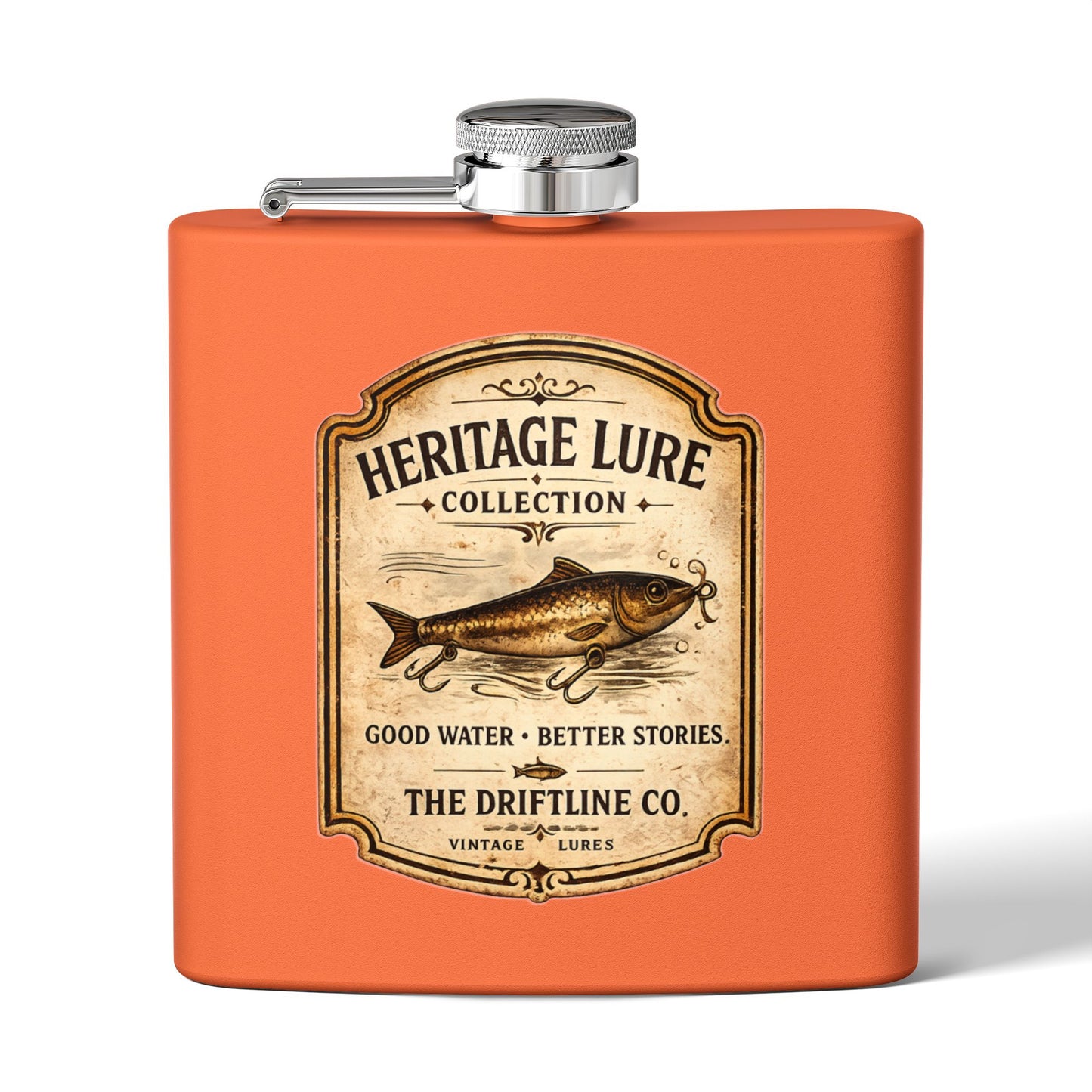 Heritage Lure Collection Hip Flask | Vintage Fishing Stainless Steel Flask | The Driftline Company