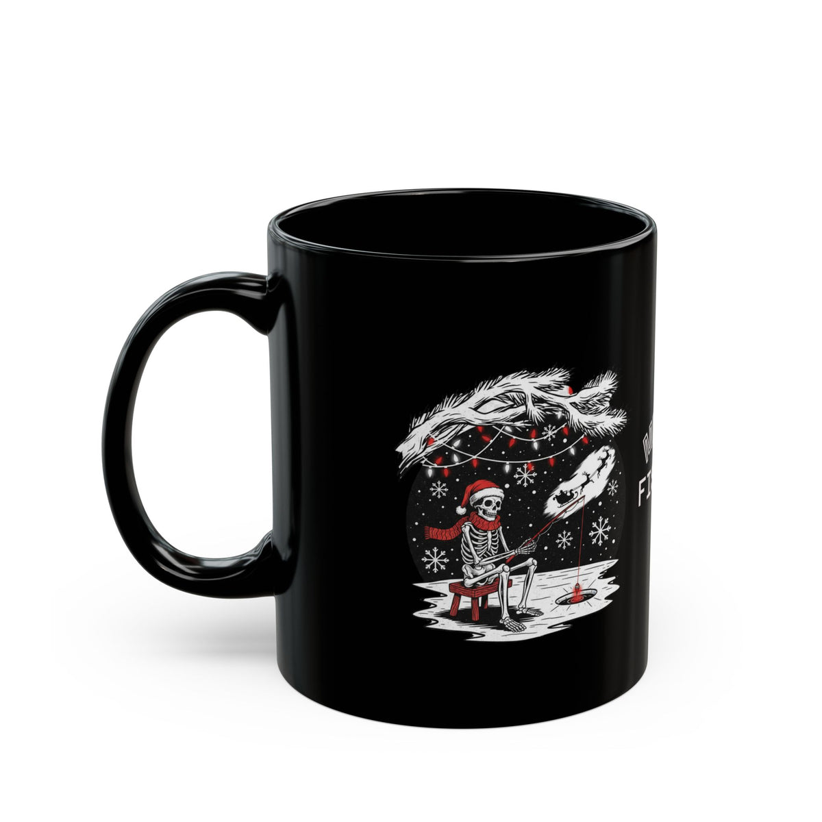 Merry Fishing Christmas Mug – Skeleton Fisherman Black Mug