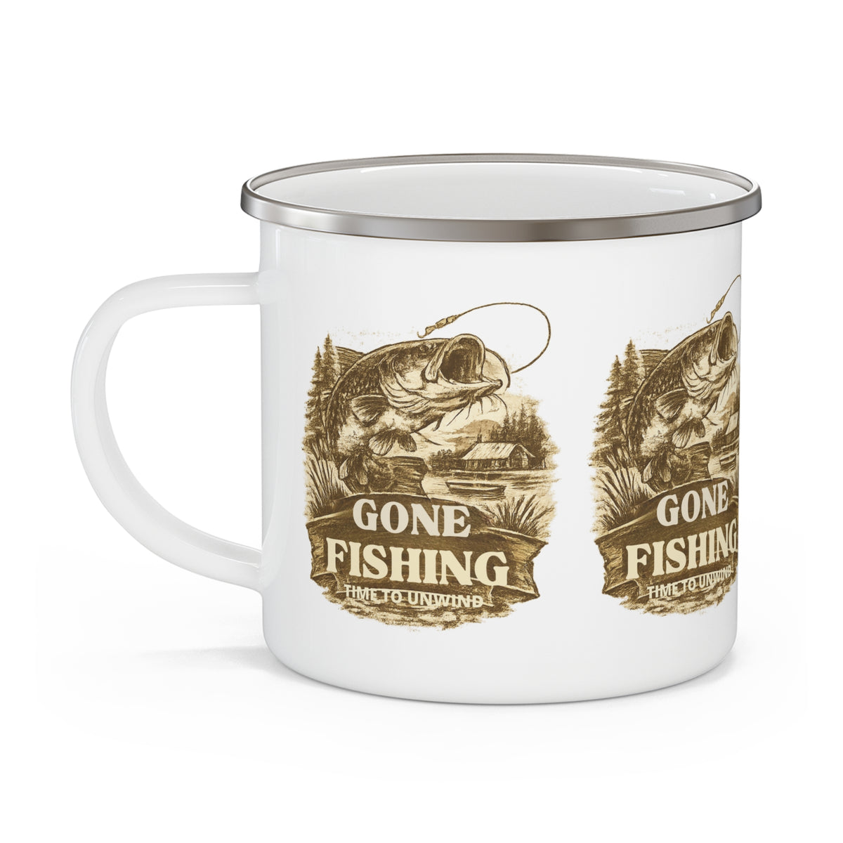 Gone Fishing Enamel Mug – Time to Unwind Fishing Mug