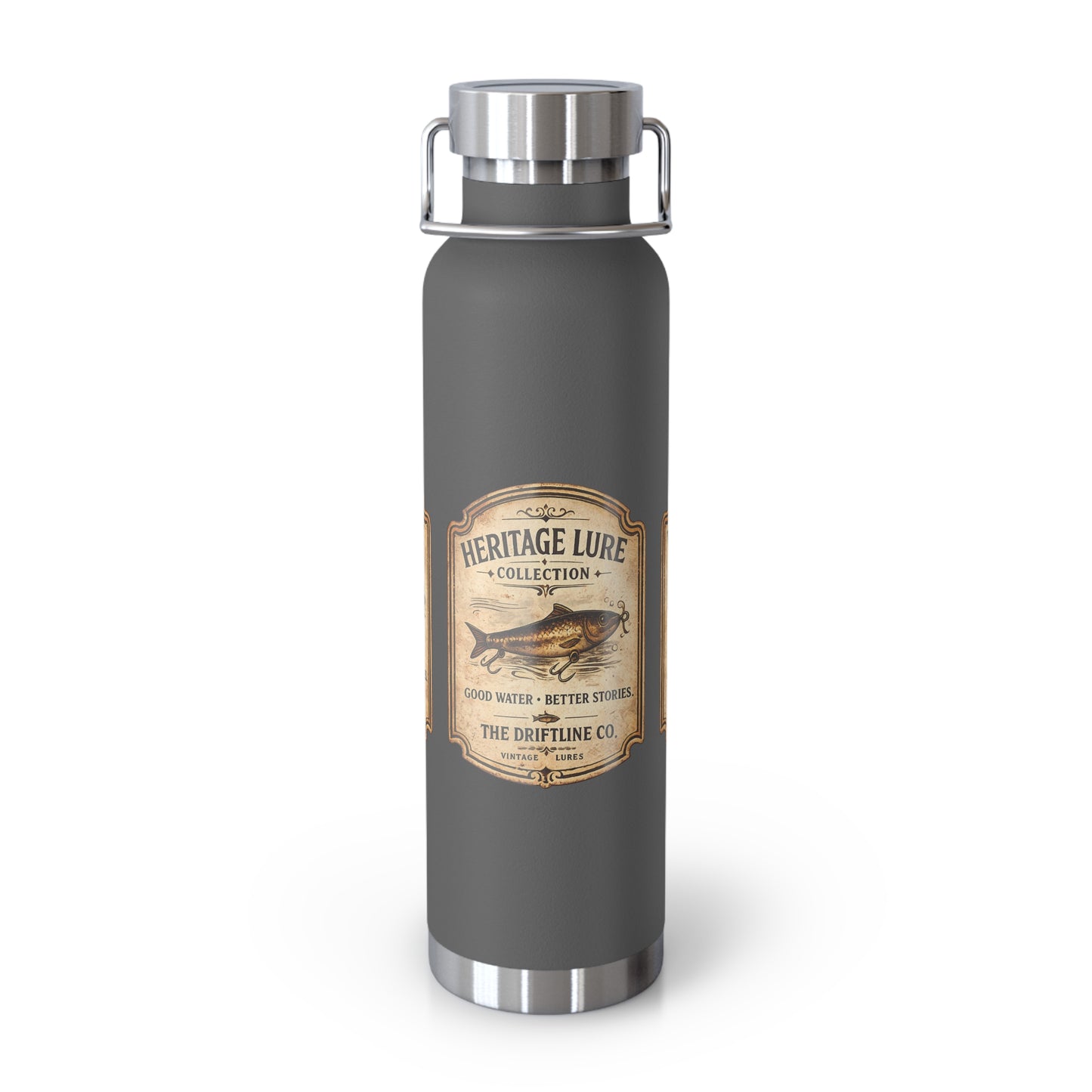 Heritage Lure Collection Black Insulated Flask | Premium Fishing Water Bottle | The Driftline Company